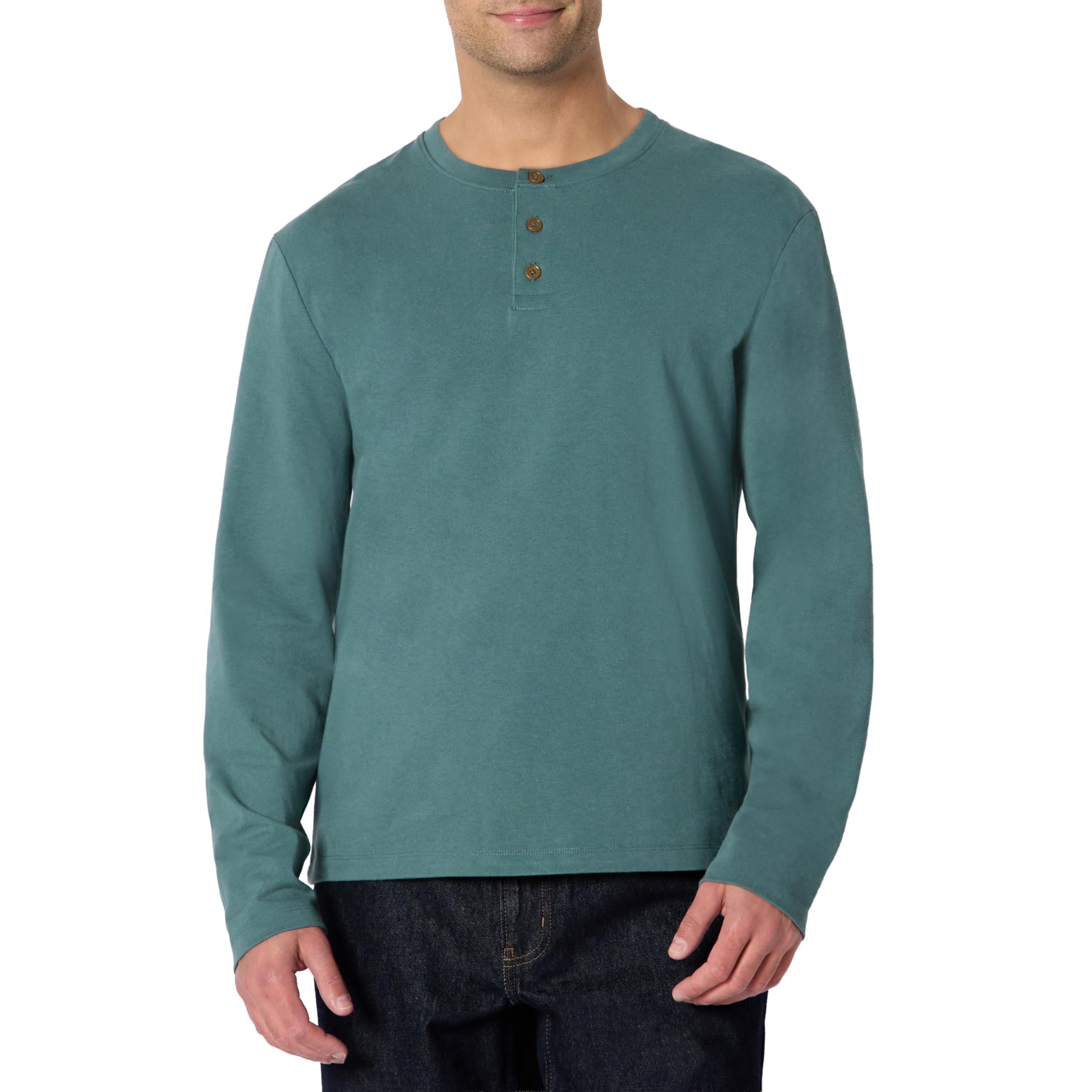 Amazon Essentials Maglia con Collo Serafino a Maniche Lunghe Uomo, Verde Ardesia, XS