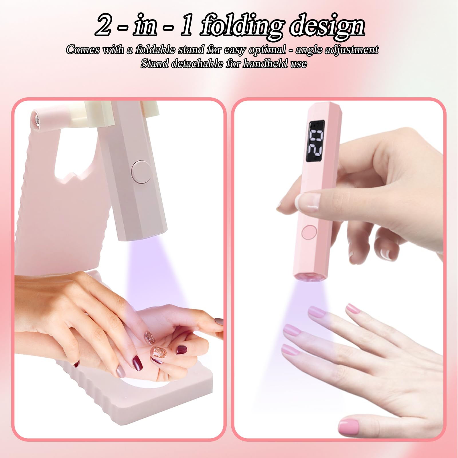Mini Lampada UV LED Unghie, 3W Piccola Lampada Gel Unghie con Supporto Pieghevole, Timer 20/60S, Portatile Torcia per Asciugatura Rapida Smalto Gel, Colla UV e Prolunghe Unghie per DIY e Viaggi