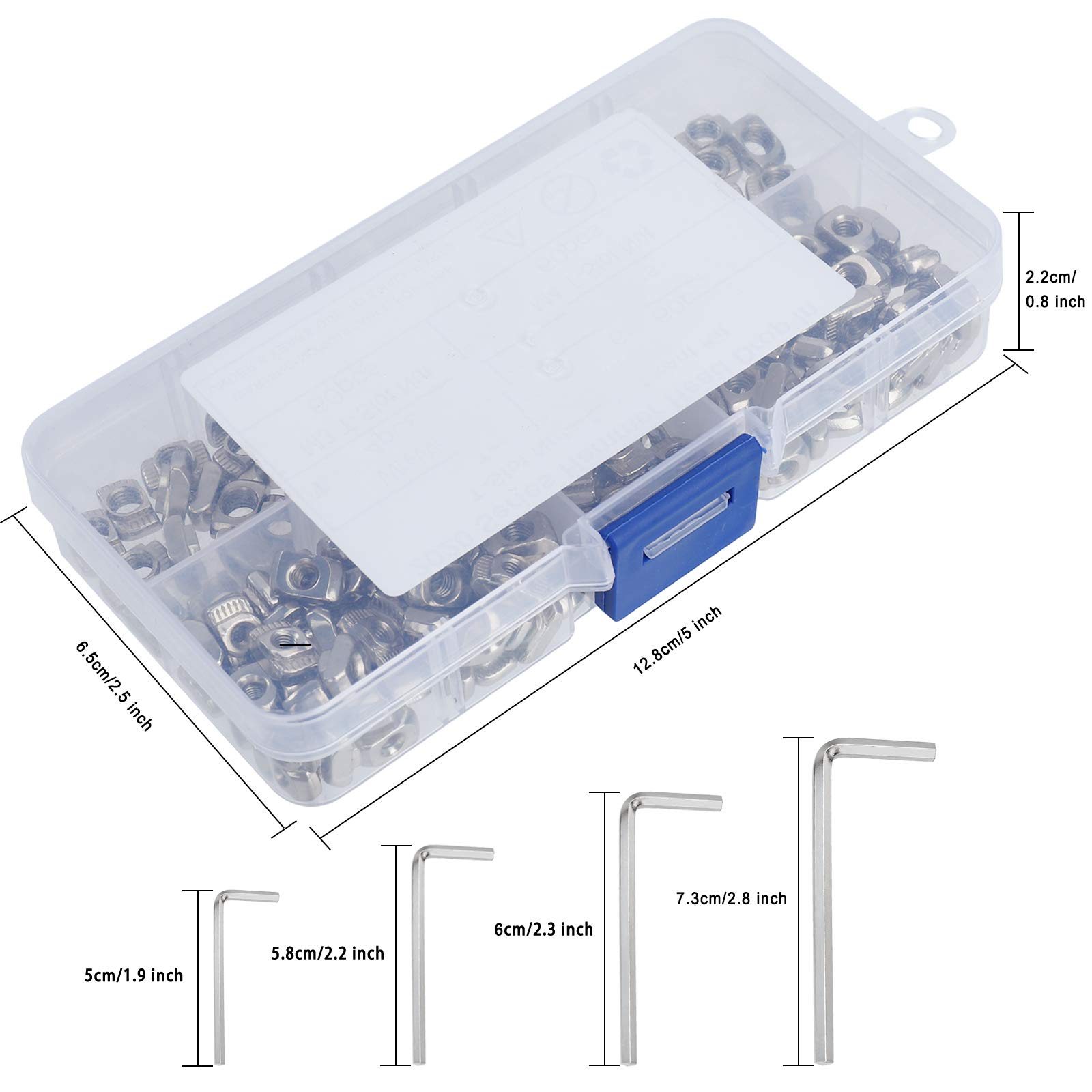 184 Pezzi T Dadi a T M3 M4 M5 T-Slot Dadi Assortiti Kit in Acciaio al Carbonio Nichelato con 4 Chiavi a brugola per 20 Serie Profilo in Alluminio