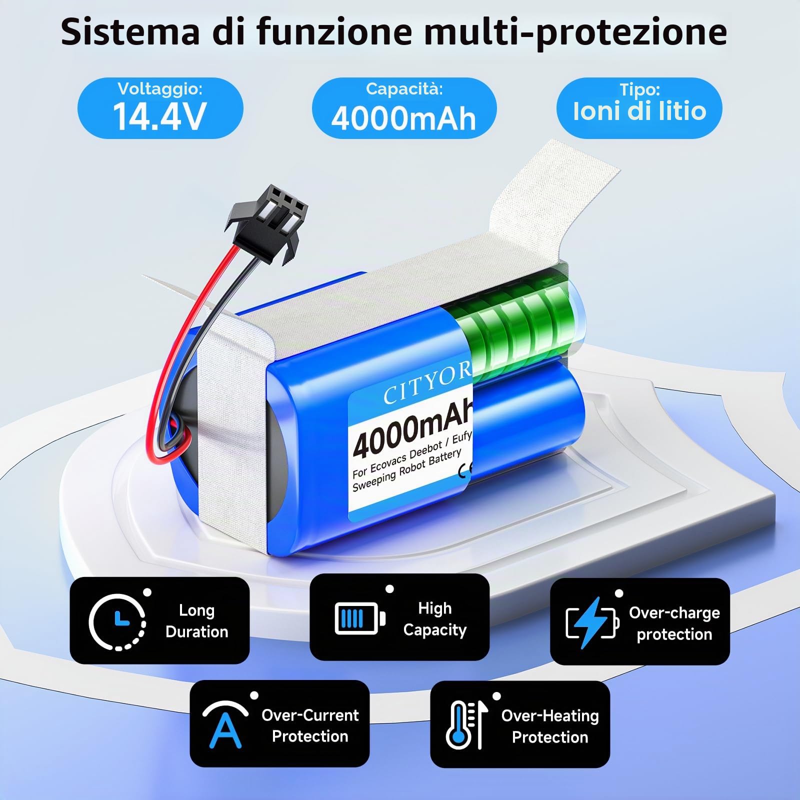CITYORK 4000mAh Batteria per Proscenic 850T 850P, per Honiture G20, per Lubluelu SL61/SL60D, per Ultenic D5/D5s Pro, per Venga 3000 3001, per Lefant T700, per Tikom G8000, per Bagotte BG600 BG750 Max