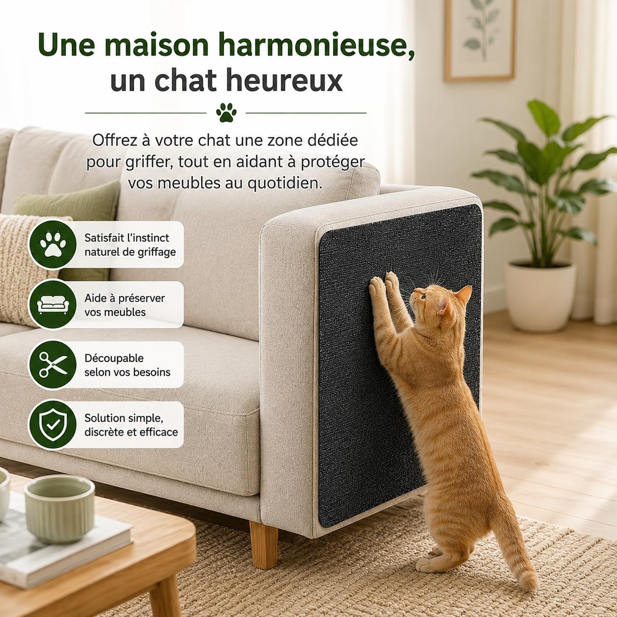 Protection Canapé Chat Anti Griffes, Griffoir Chat Canapé 200 x 40 cm, Tapis Griffoir Chat Autocollant à Découper, Protège Canapé Griffe Chat pour Meubles, Murs et Porte (Gris)