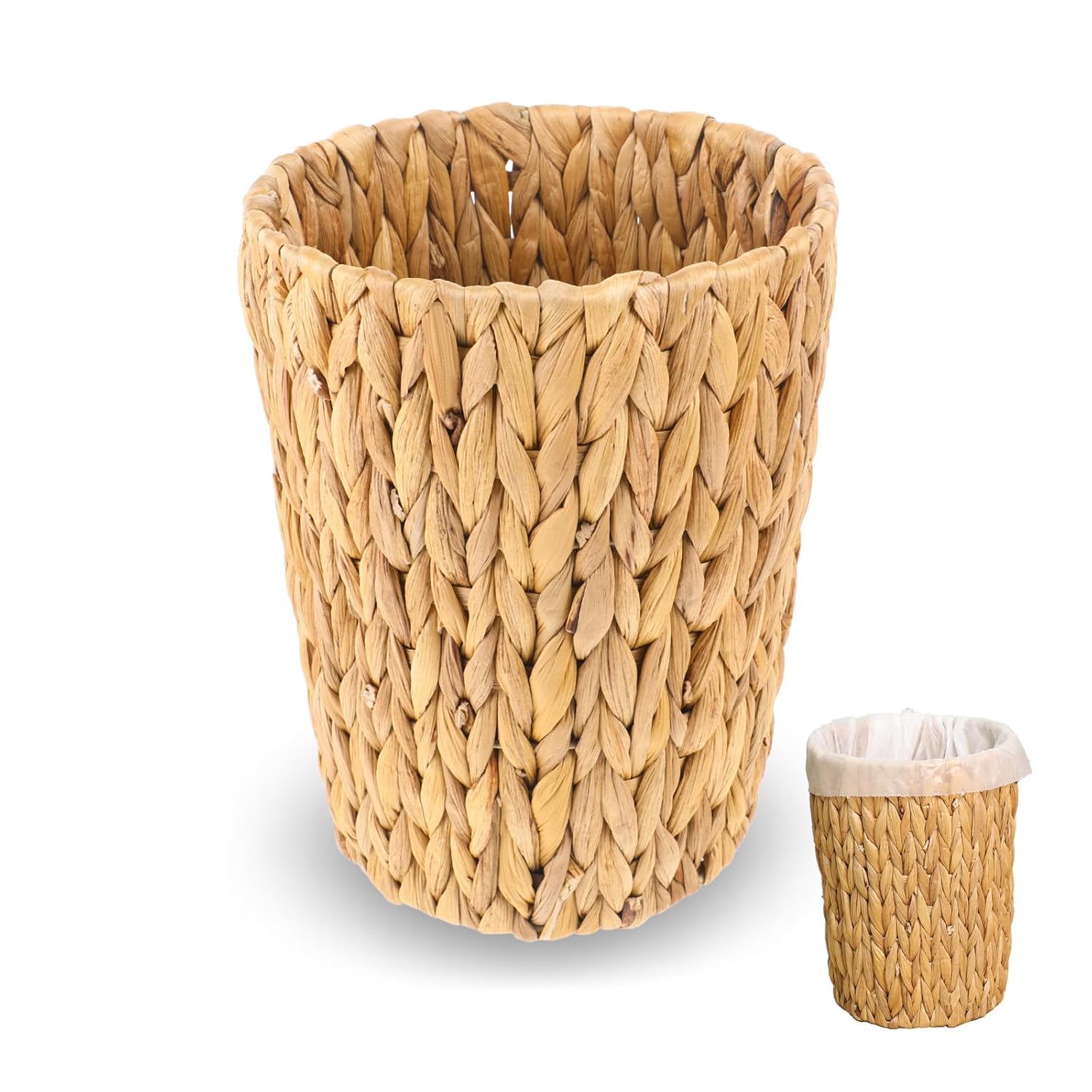 Qianyu Wicker Waste Basket Small Bathroom Trash Cans Handwoven Water Hyacinth Garbage Can Decorative Boho Trash Can for Bedroom Office Living Room Kitchen