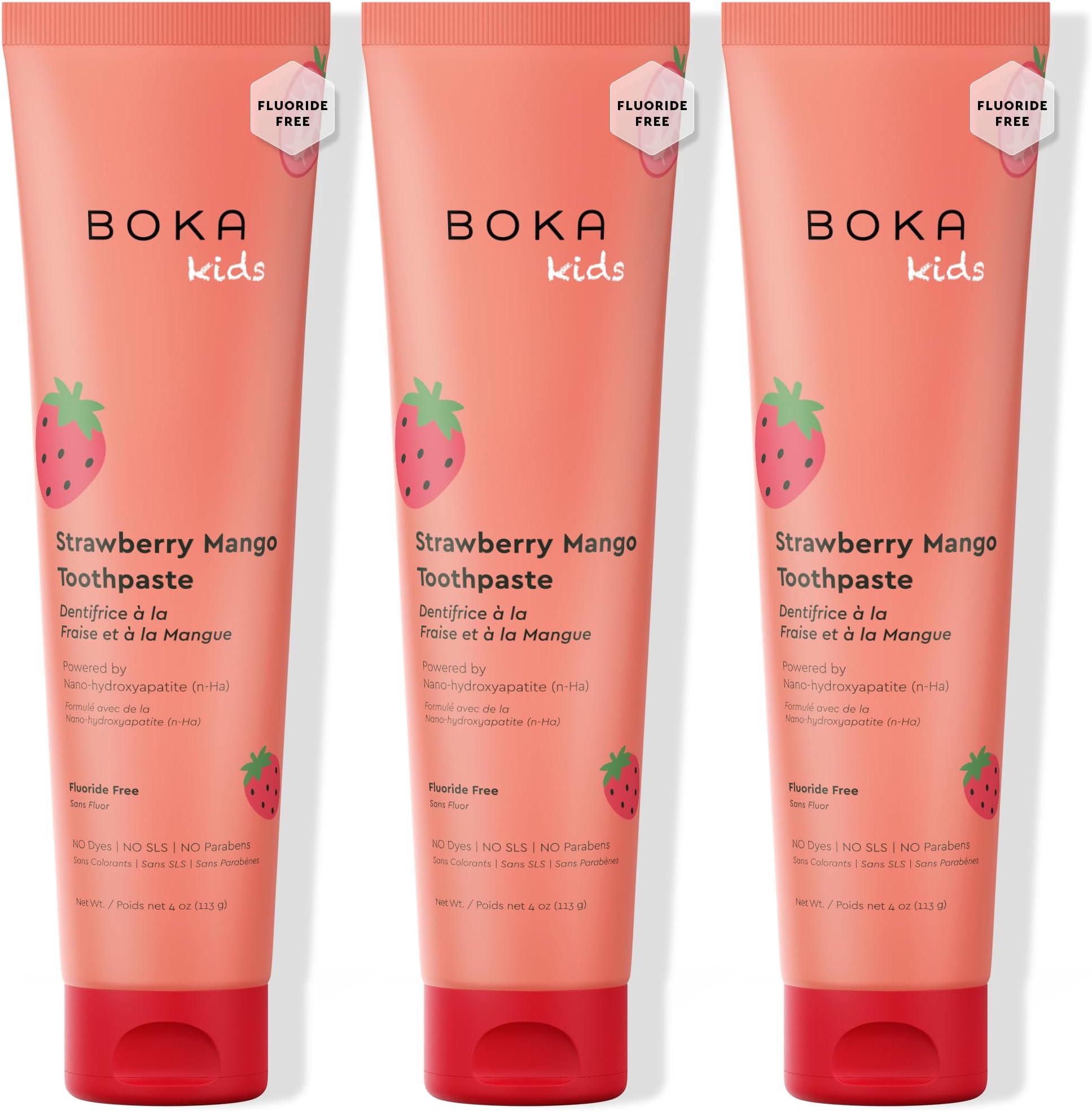 Fluoride Free Toothpaste Nano Hydroxyapatite, Helps Remineralize, Appropriate for Sensitive Teeth, Whitening - for Adult, Kids Oral Care - Strawberry Mango Flavor, 4oz 3Pk - US Manufactured