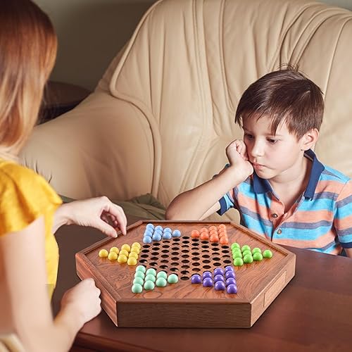 Miniatura 7 de Juego de damas chinas de 15 pulgadas, tablero de juego de damas chinas de madera con cajón de almacenamiento  72 canicas acrílicas de 0.630 in, 6