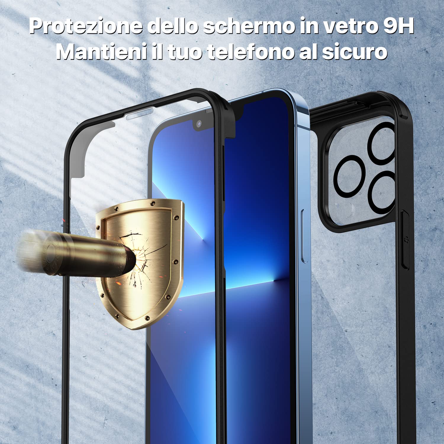 CENHUFO Cover iPhone 13 Pro Max, con Protezione Schermo Vetro Temperato Integrata e Pellicola Fotocamera [9H HD] 360 Gradi Antiurto Fronte Retro Doppia Faccia Custodia per iPhone 13 Pro Max -Nero