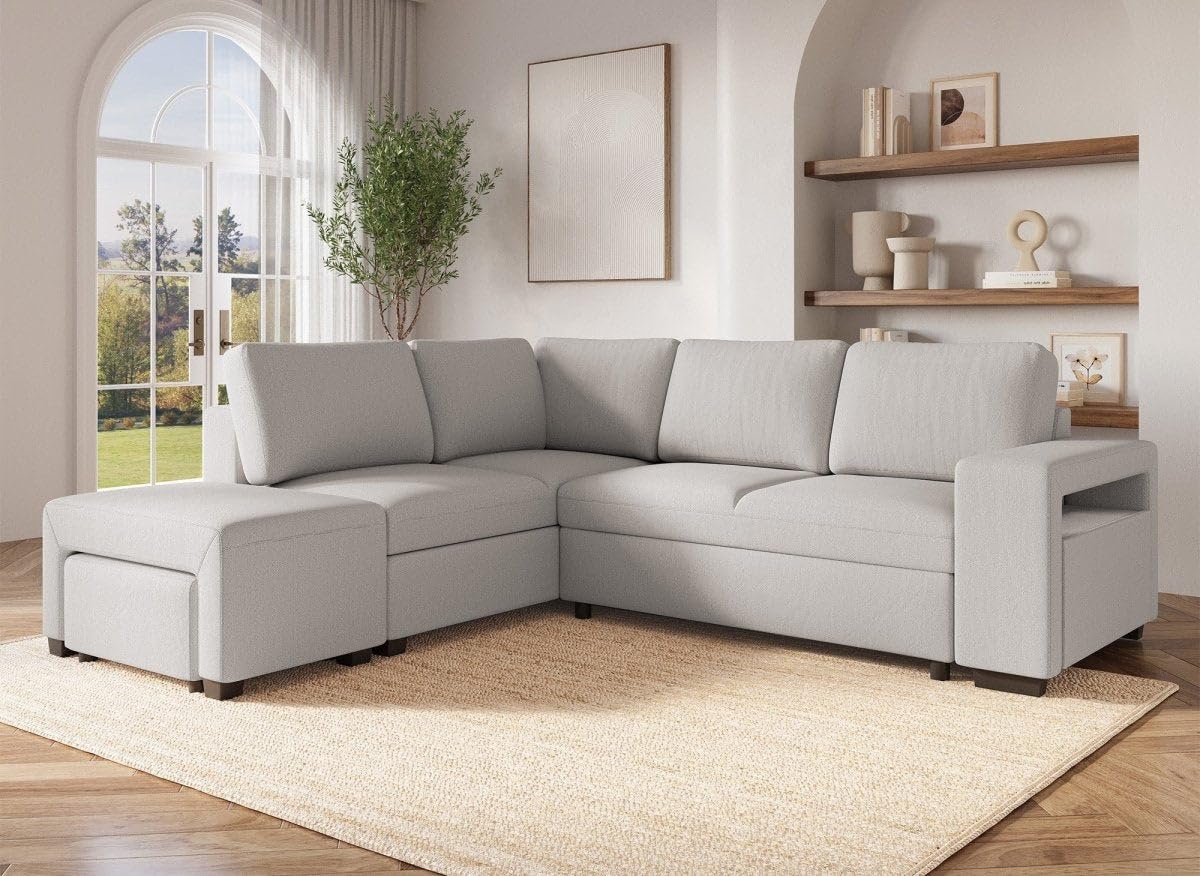 DecoInParis Canapé d'angle Convertible en Tissu Beige ALBAN - Angle Gauche