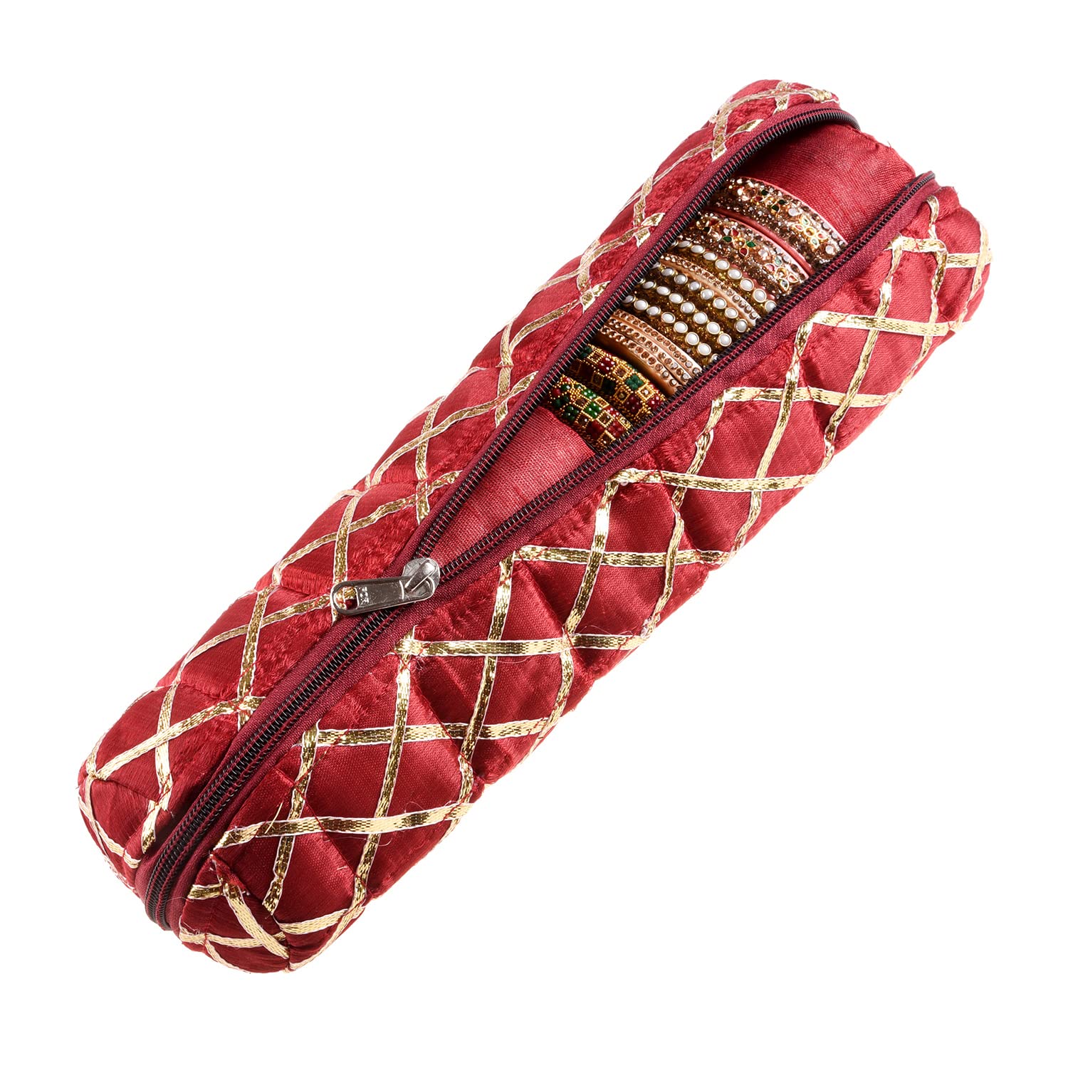 Kuber Industries Single Rod Bangle Box | Polyester Gota Check Design Watch Organizer | Travelling Bracelets Organizer with Zipper | Maroon (B0BZ49X56V) Amazon Price History, Amazon Price Tracker