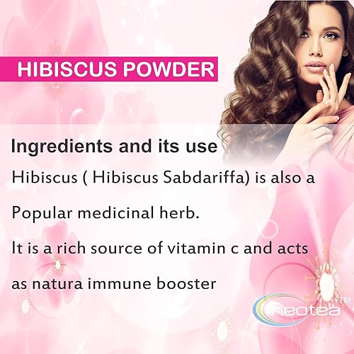 Miniatura 3 de Neotea Polvo de flor de hibisco, 100 % puro y natural en polvo de gudhal (Hibiscus Sabdariffa), para cuidado del cabello, paquetes de cara, té de