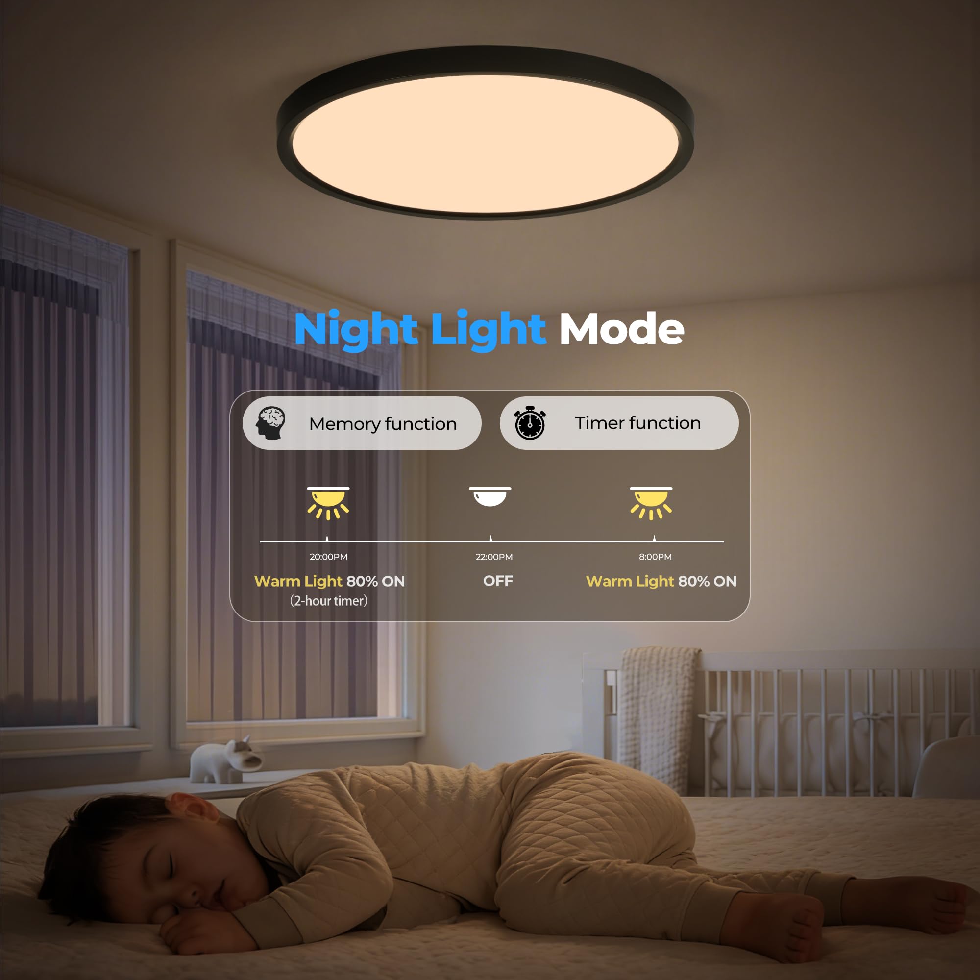 OTREN Lampa sufitowa LED do ściemniania, 48 W, 4800 lm, z pilotem, trybem nocnym i funkcją pamięci, 3000 K–6500K, wodoodporna IP44, do łazienki, salonu, kuchni i sypialni, 40 cm