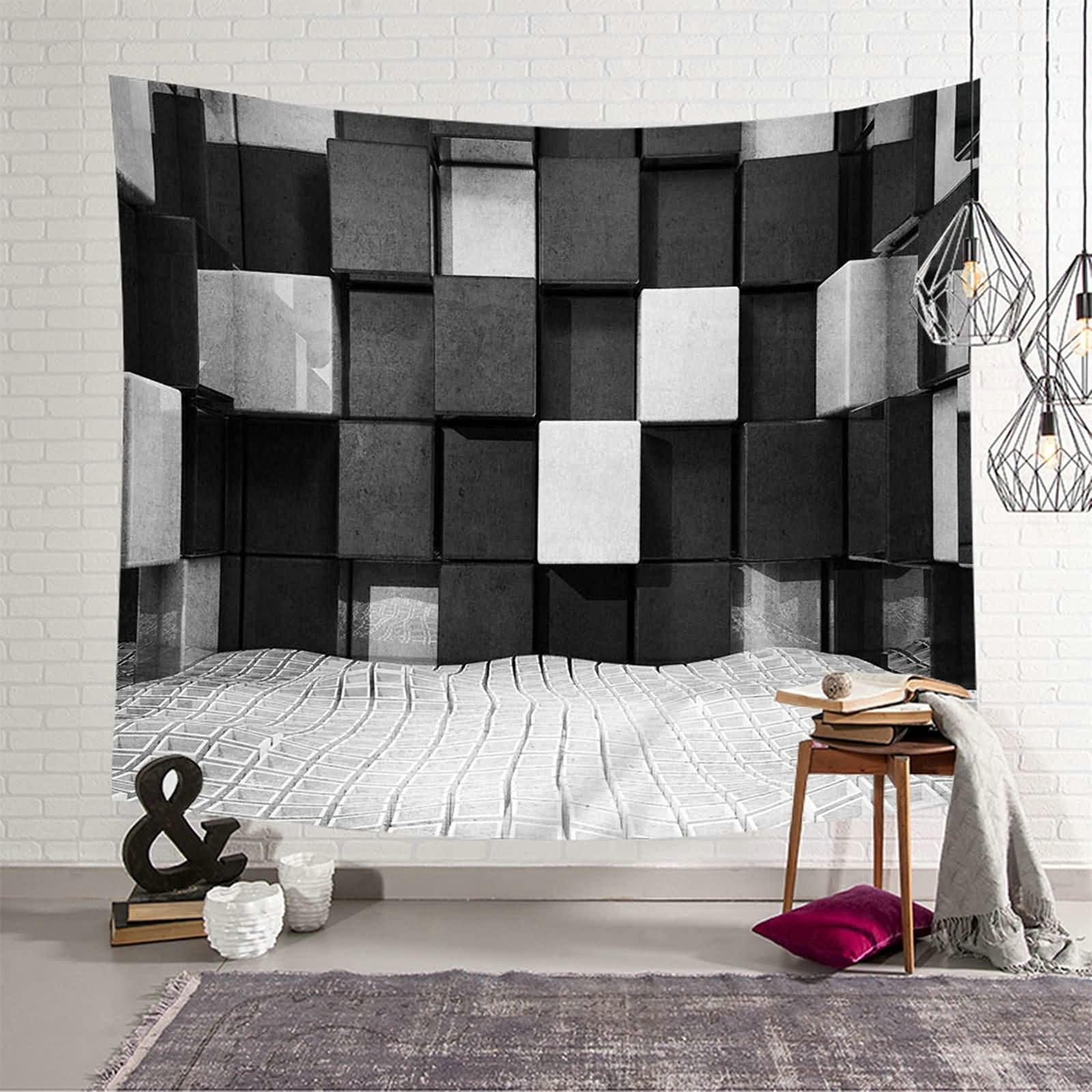 KnSam Tapestry, Wall Hanging Rectangular Wall Decoration Made of Polyester Tapestry Black White 150 x 150 cm