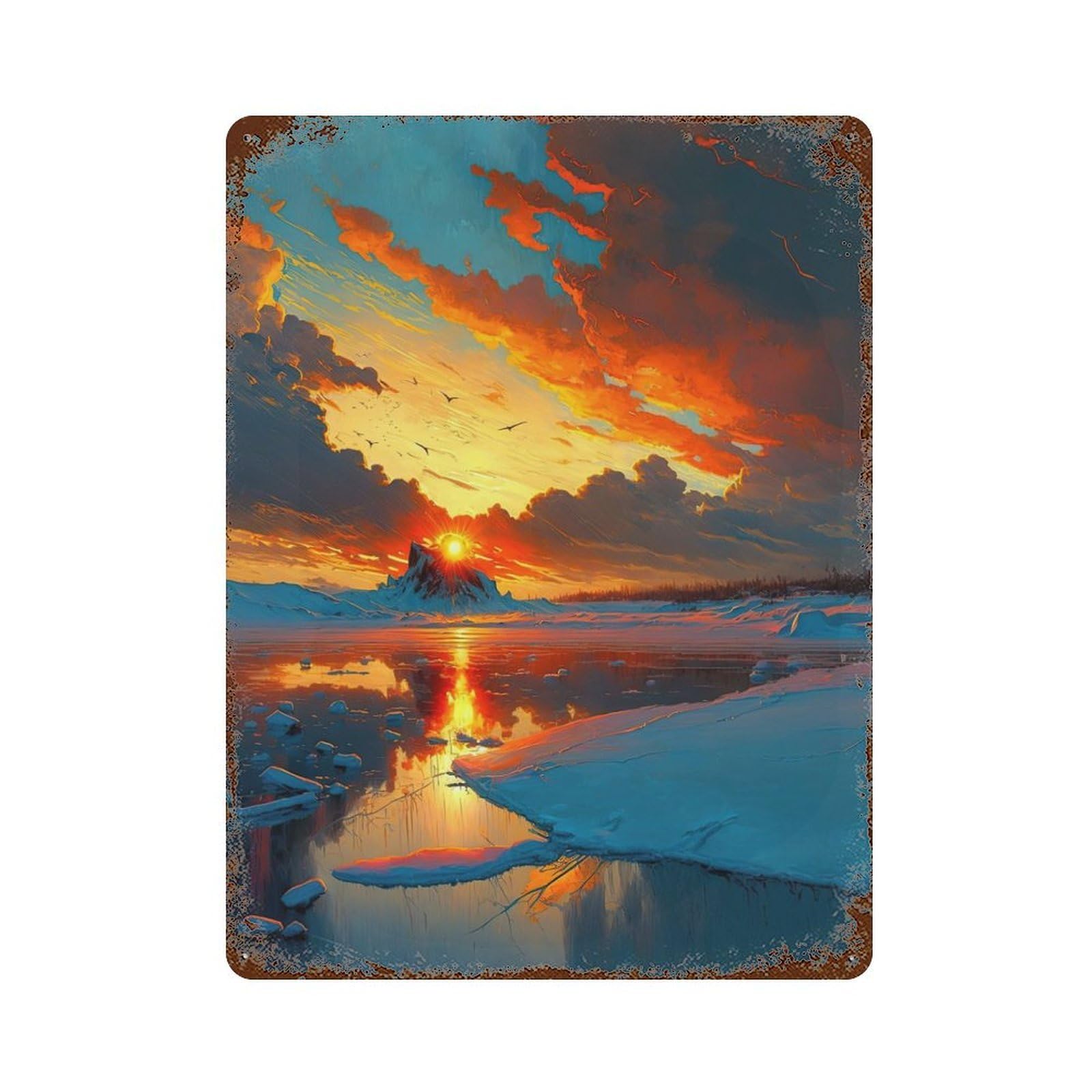 Garage Style Iceland Lake And Mountains Rustic Tin Plaque 15.7"x11.8", Industrial Home Decor for Bar And Workshop
