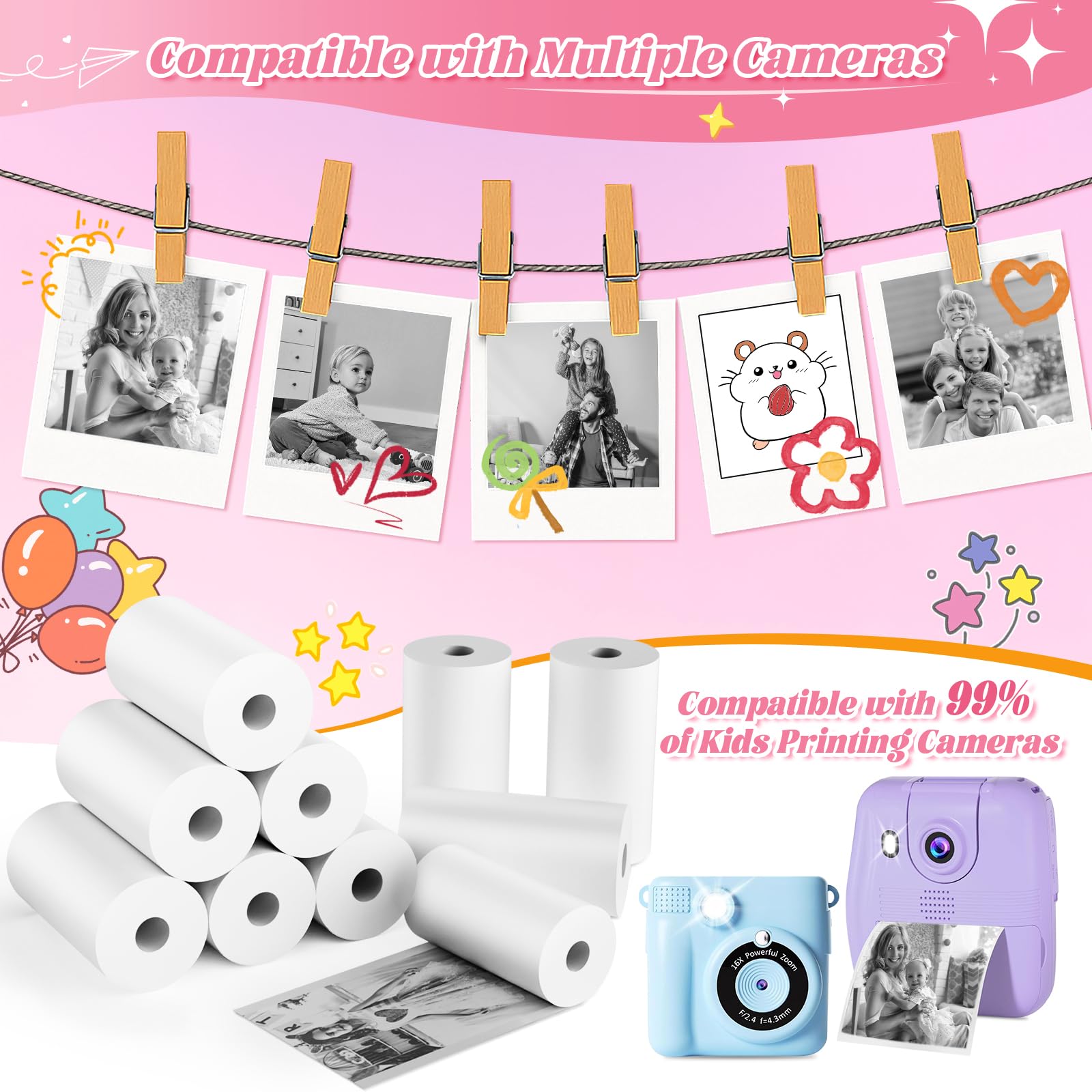 Aparat do natychmiastowego drukowania dla dzieci, papier zapasowy HD (20 rolek)