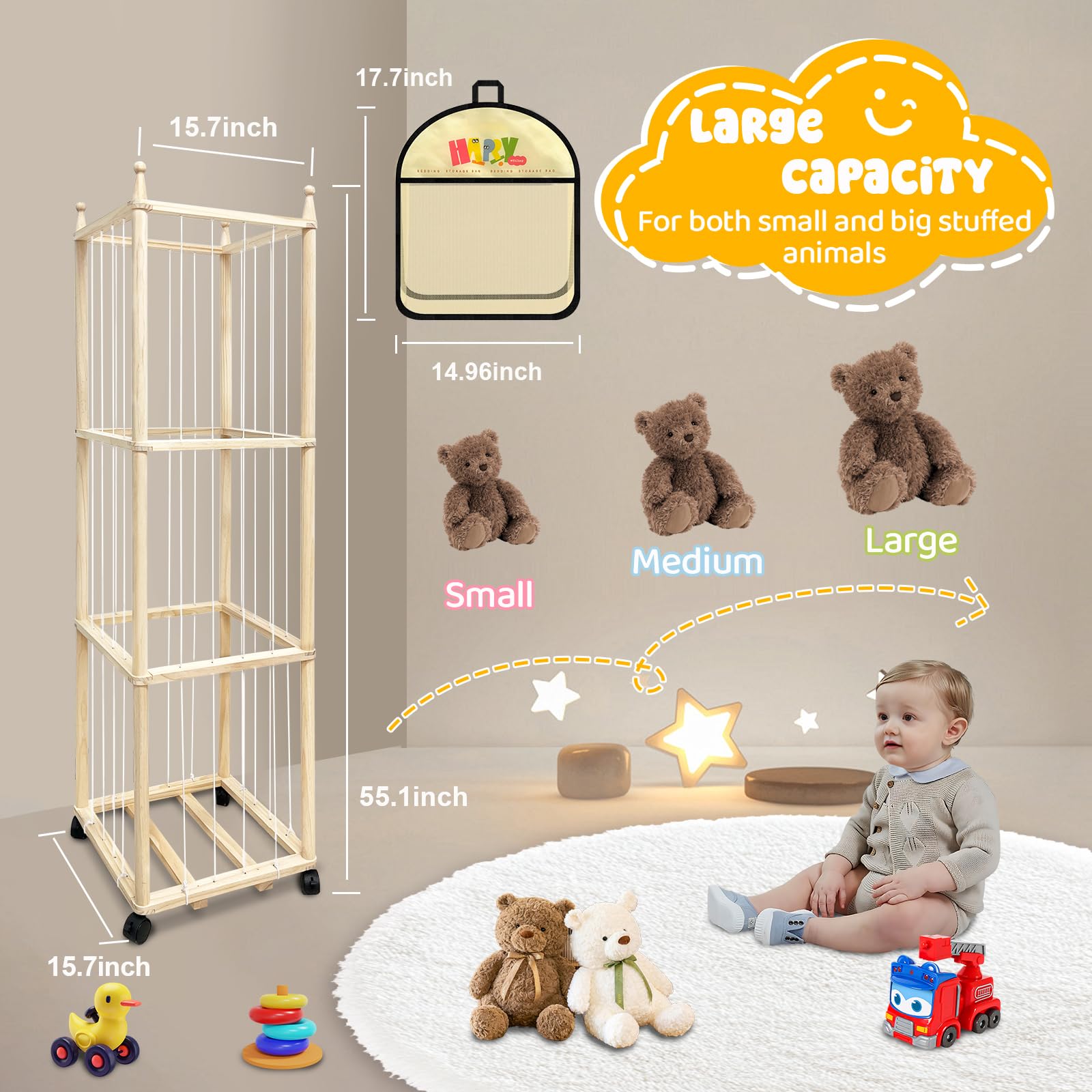 Pmbqifay Stuffed Animal Storage Zoo Stuffed Animal Organizer, Wood Stuffed Animal Holder, Large Stuffed Animal Storage, Stuffed Animal Cage for Play Room Nursery Bedroom