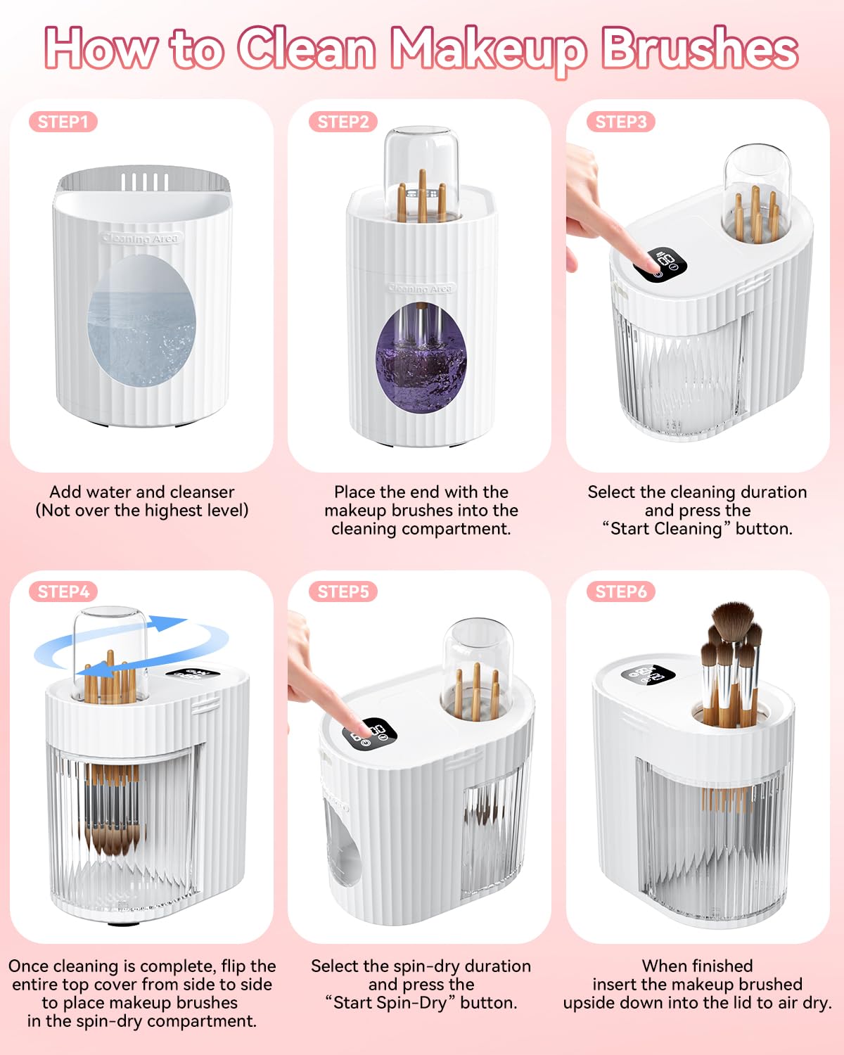 Pulitore e asciugatrice elettrico 3 in 1 per pennelli da trucco, macchina automatica per la pulizia profonda con centrifuga e conservazione antipolvere, alimentazione USB, adatta a pennelli di