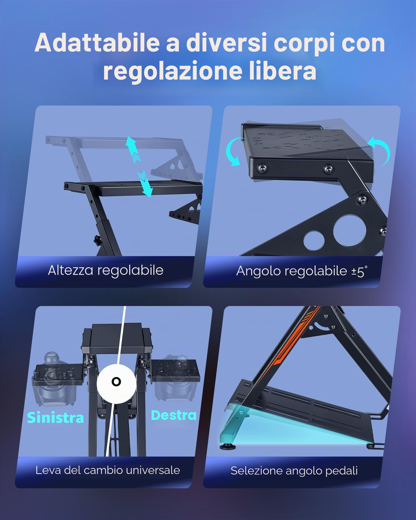 VEVOR Supporto per Volante Simulatore Regolabile Pieghevole per G923 G920 G29 G27, Thrustmaster T300RS TX F458 T500RS T3PA-PRO (F1/GT) Gaming Cockpit, Simulatore di Pedaliera