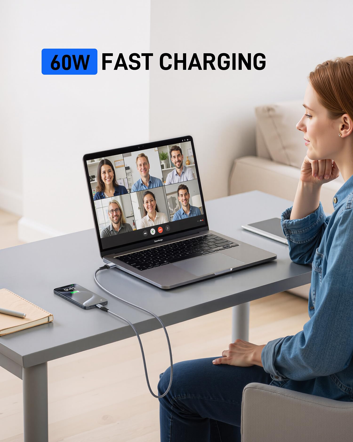 ohbox Cavo USB A a USB C da 1,8 m, confezione da 2, cavo di ricarica rapida di tipo C per iPhone 16 15