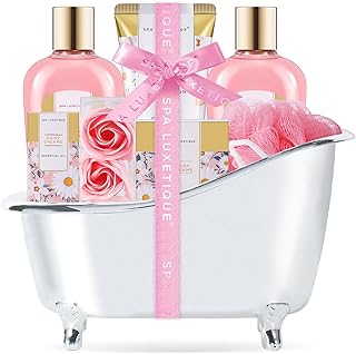 Self Care Gifts for Women, Spa Luxetique Bath and Body Gift Set, 8pcs Daisy Gift Baskets for Women with Bubble Bath, Lotion, Mothers Day Gifts for Mom