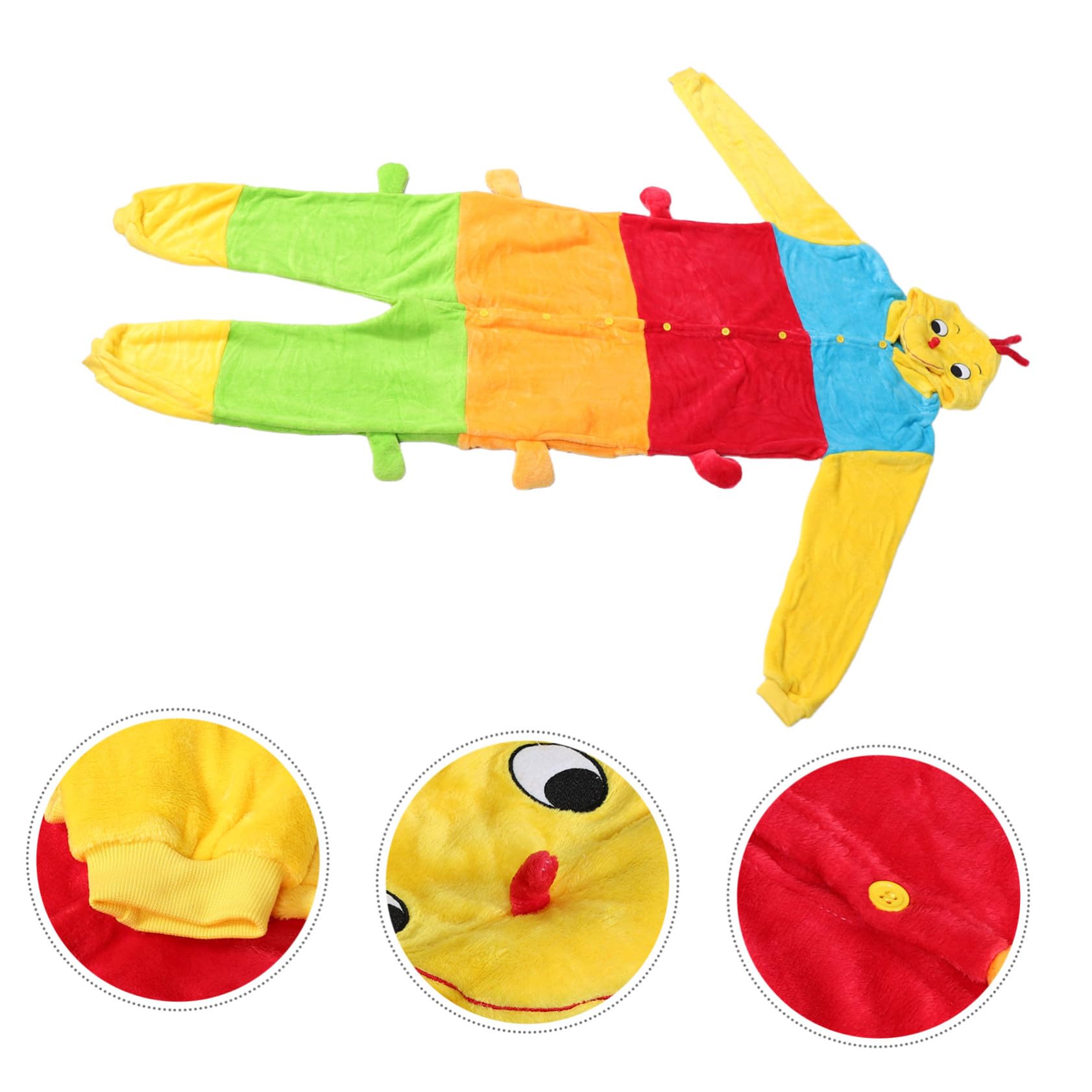 Flanell Schlafanzug Raupe Onesie für Erwachsene Bunte Cartoon Schlafbekleidung Winter Weiche Kuschelmode für Halloween Party und Gemütliches Zuhause