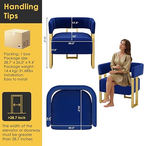 Miniatura 3 de STHOUYN Juego de 2 sillas decorativas modernas de terciopelo azul marino, juego de 2, sillas laterales con brazo para sala de estar y dormitorio (2,