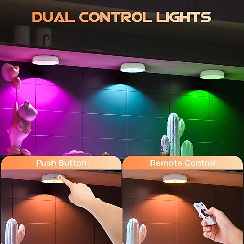 Miniatura 4 de Luces inalámbricas con sensor de movimiento blanco cálido, 8 colores intercambiables RGB LED luces de armario USB recargables con batería con