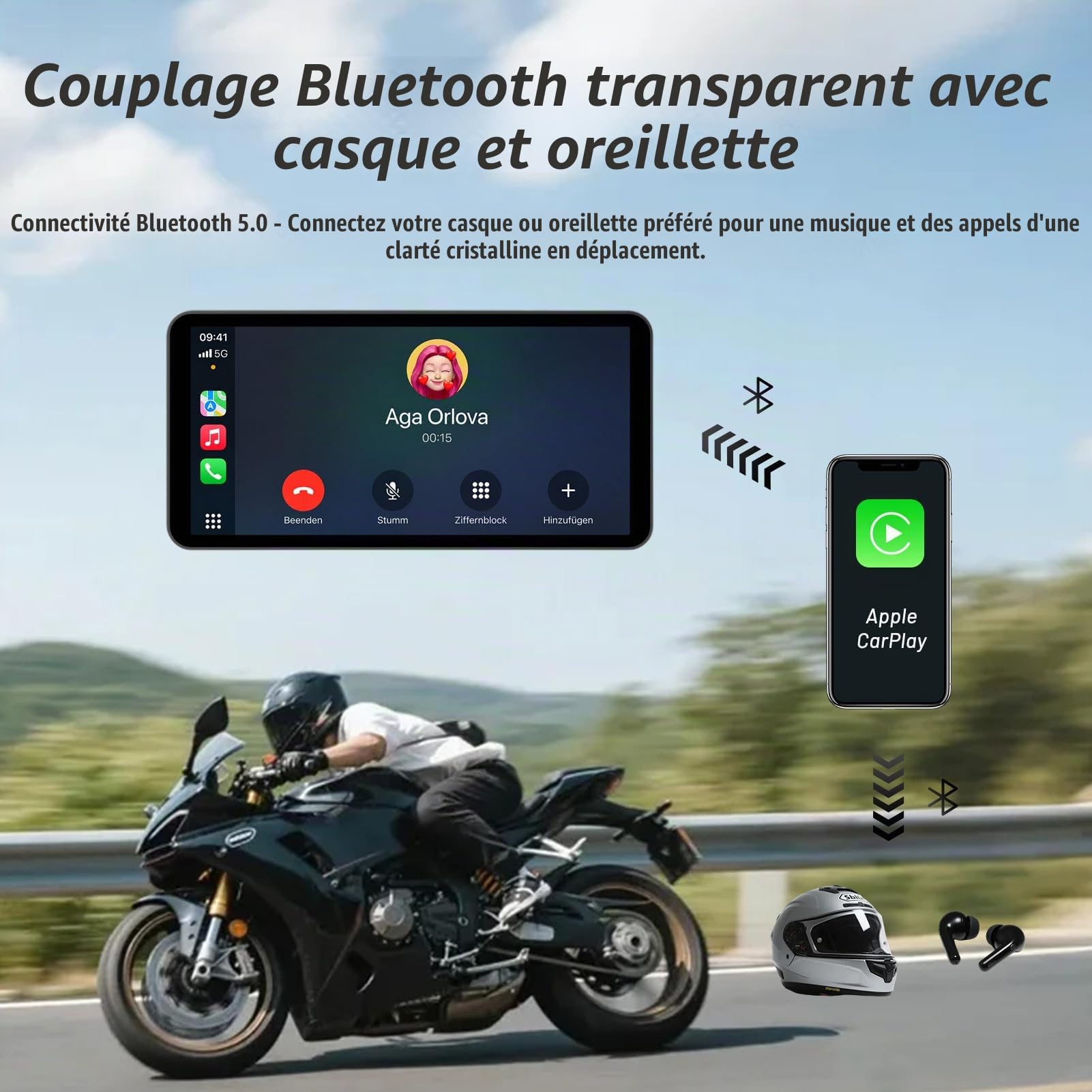 Écran intelligent de moto de 6 pouces - CarPlay & Android Auto sans fil | Contrôle vocal Bluetooth | IP67 étanche | TPMS | Écran tactile HD | Convient à la plupart des motos | Mises à jour OTA