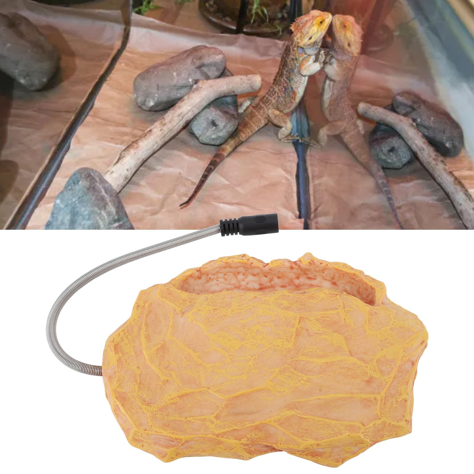 Fdit Rettile Heat Rock Temperatura Regolabile Riscaldamento Rock Lucertola Tartaruga Serpente Sicuro Terrario per Animali Domestici con Tensione 12V (Spina UE da AC100 a 240 V 50 60 Hz)