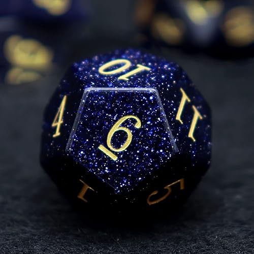 Haxtec Juego de dados poliédricos DND de piedra arenisca azul con estuche de dados de madera D&D Dungeons and Dragons TTRPG DND Master Gift