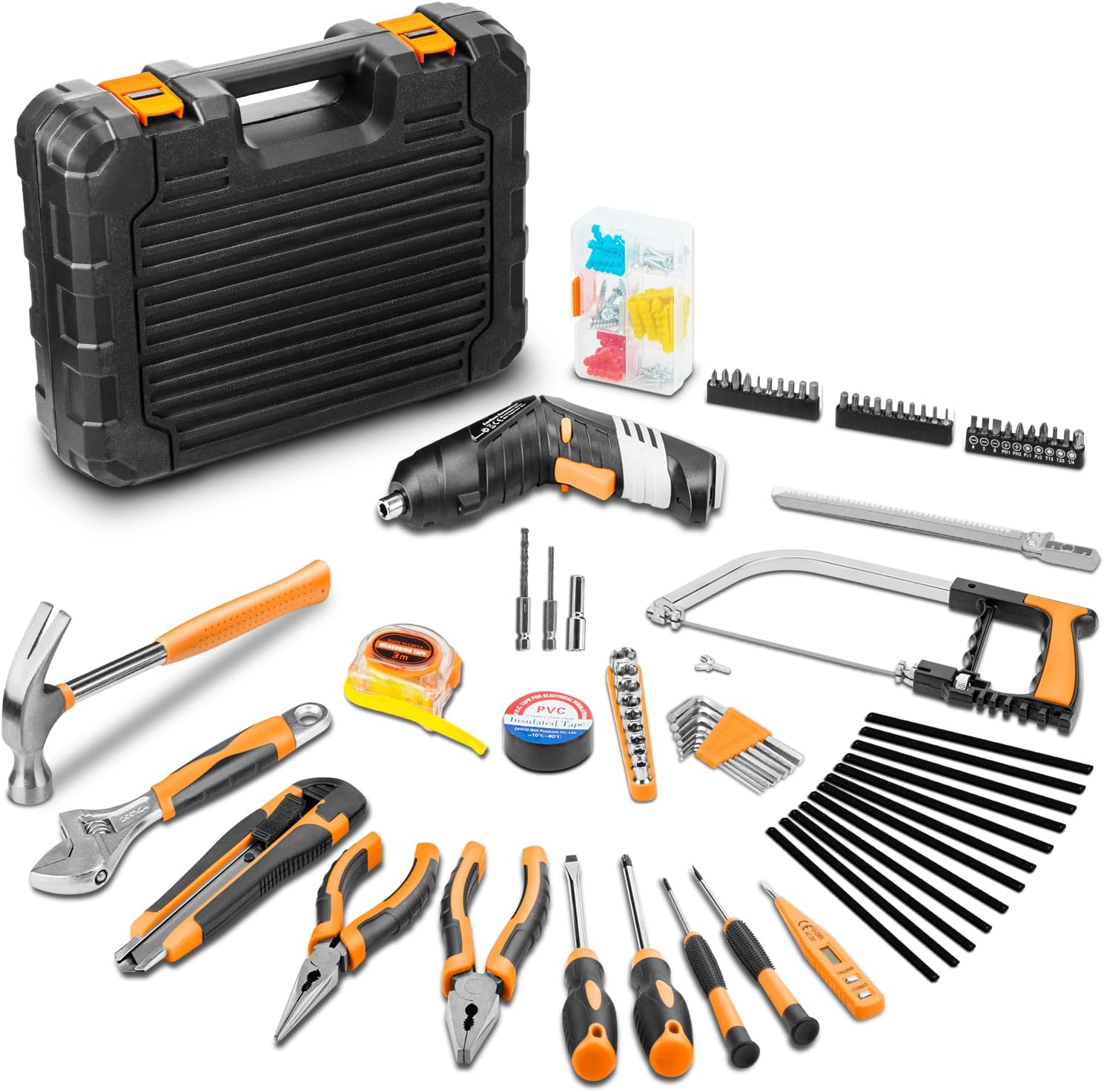 Accloo Tools Set Box 139 Pieces with Rechargeable Electric Screwdriver Set & Hand Tools & Sturdy Storage Case, DIY tools box Kits for Garden Office House Household Repair