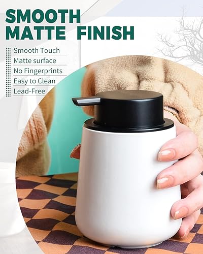 Miniatura 5 de Bosilunlife Dispensador de jabón de espuma  Dispensador de jabón de manos de cerámica blanca mate de 12 onzas para baño, dispensador de jabón