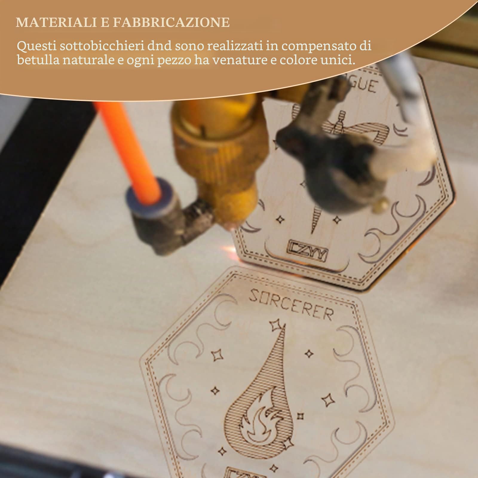 D&D Class - Set di 14 sottobicchieri con supporto, esagonali, in legno, incisi al laser, icone DND Classes, regalo per fan di Dungeons and Dragons, Game Master