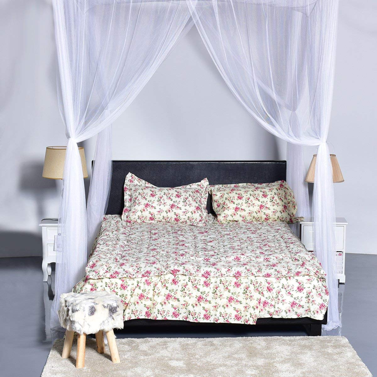 Anaya Mosquito Net White, 6.5x6.5 ft 4 Corner Post Bed Canopy, Quick and Easy Installation for King Size Beds Large Queen Size Bed Curtain, (Model: NEW-DIV-033) 3