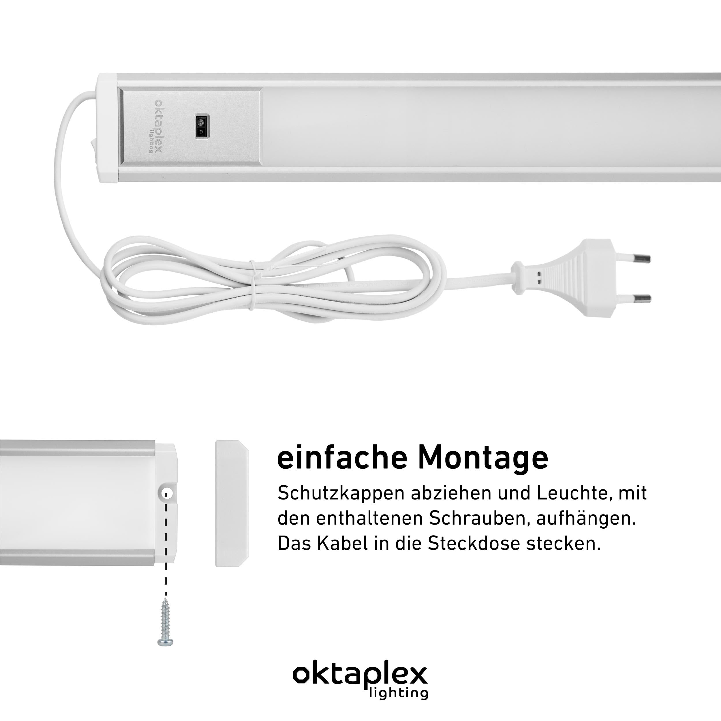 Oktaplex Riva - Luce LED sottopensile, piatta, dimmerabile, bianco neutro, 57,5 cm, illuminazione da cucina con sensore, 760 lm, luce sottopensile, 10,2 W, 230 V, argento