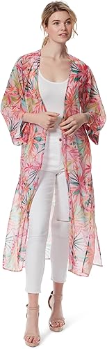 Jessica Simpson Women's Blakely 3/4 Sleeve Open Front Wispy Kimono with Side Sli