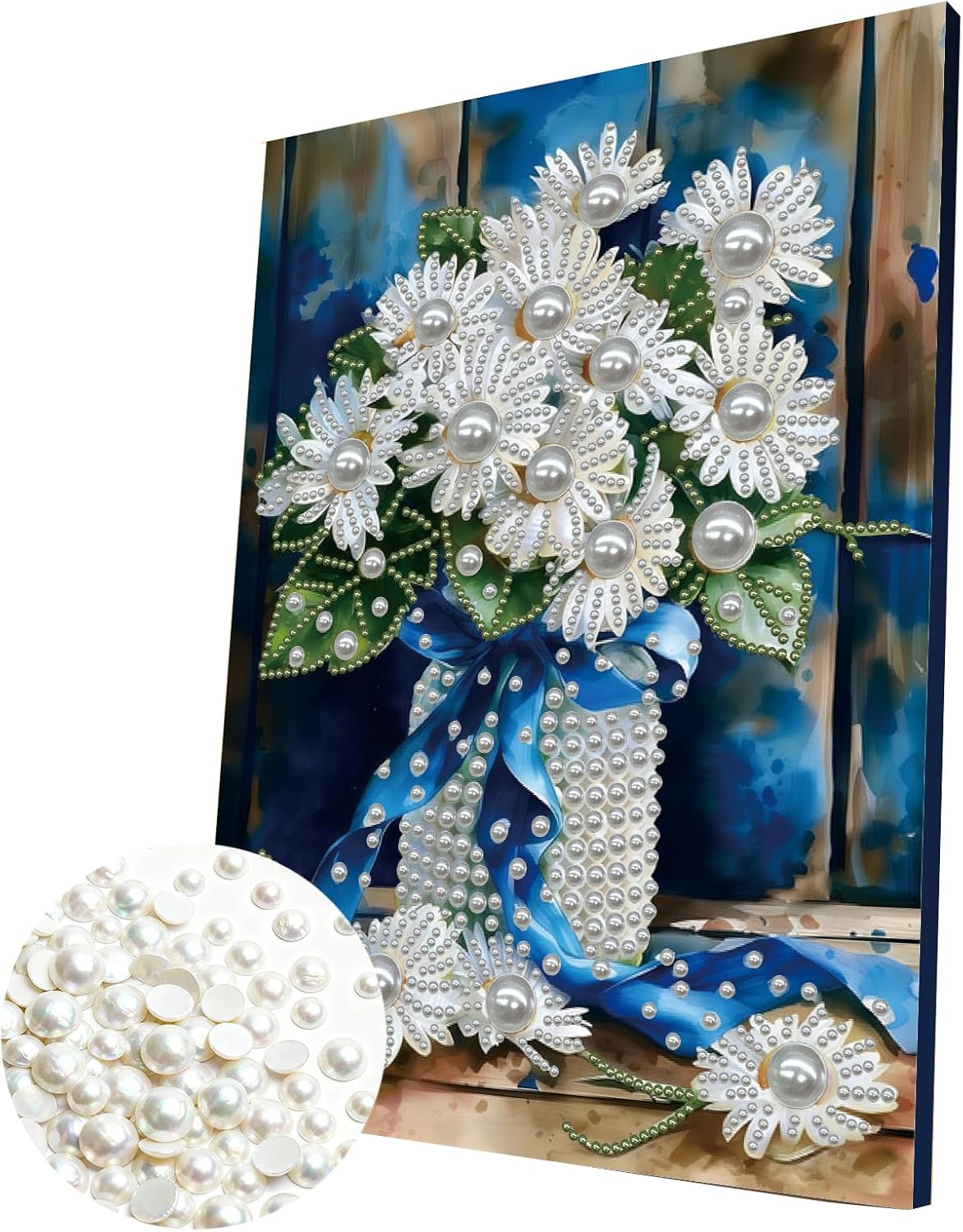 POETRYDRAW DIY Diamond Pearl Painting Kit for Adults Vase, Beginner Friendly Craft Kits with Frame 30x40cm, Home Decor Housewarming Gift, Diamond Dots Beads Canvas Art for Wall Decor