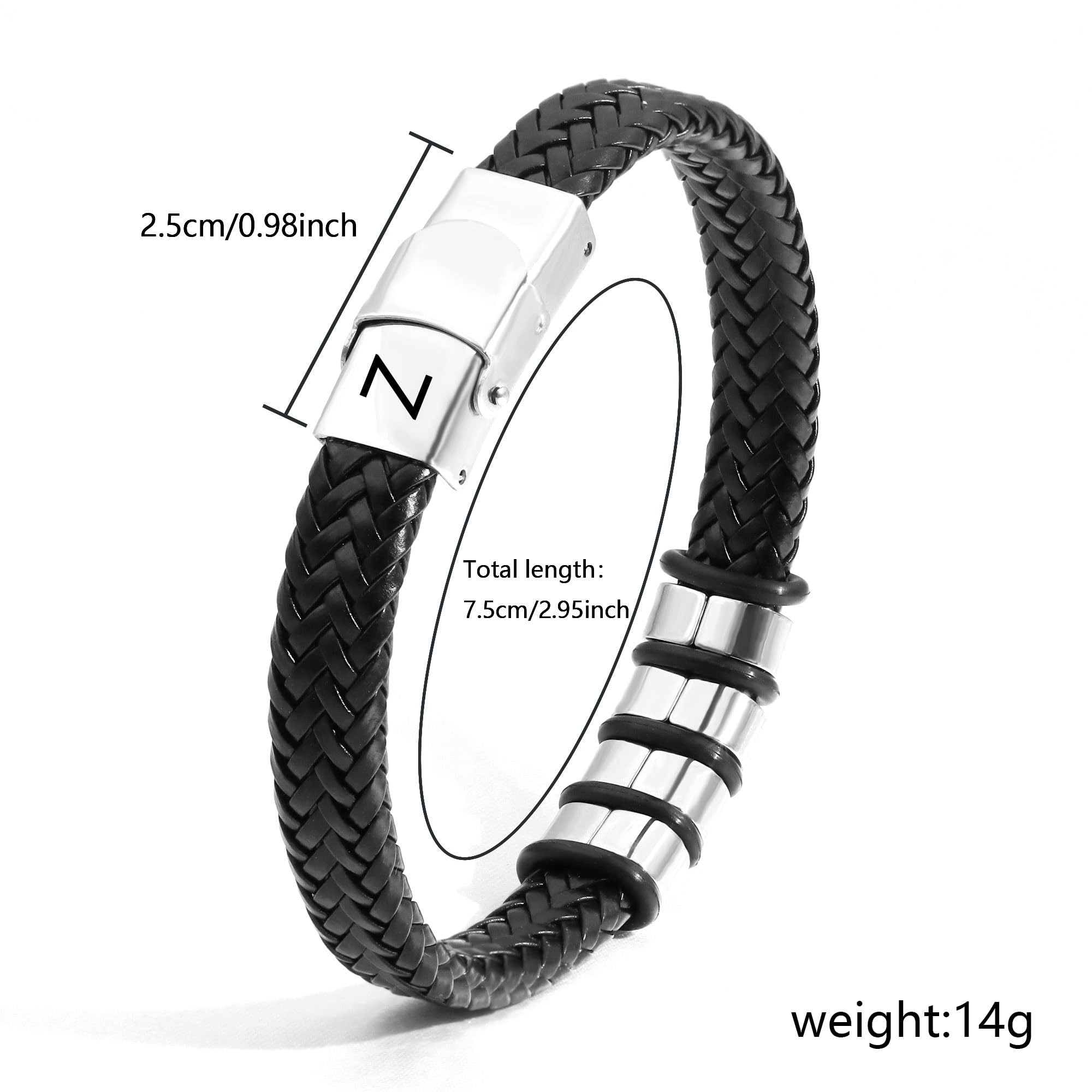 SAMINO Cuoio Nero 26 Bracciale Iniziale Per Il Mio Uomo Acciaio Inossidabile A-Z Lettera Charm Bracciale Intrecciato Per I Regali A Lui