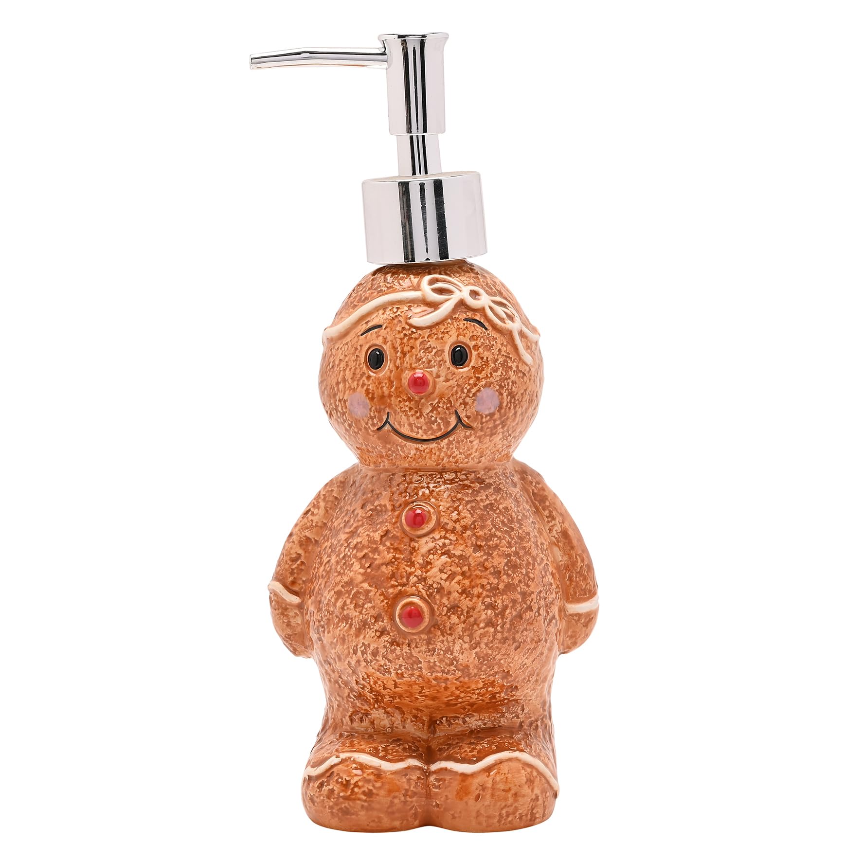 Widdop And Co Brown Widdop Santa & Friends Christmas Soap Dispenser – Gingerbread Design – Festive Ceramic Soap Pump For Bathroom Or Kitchen – Seasonal Christmas Sink Accessory
