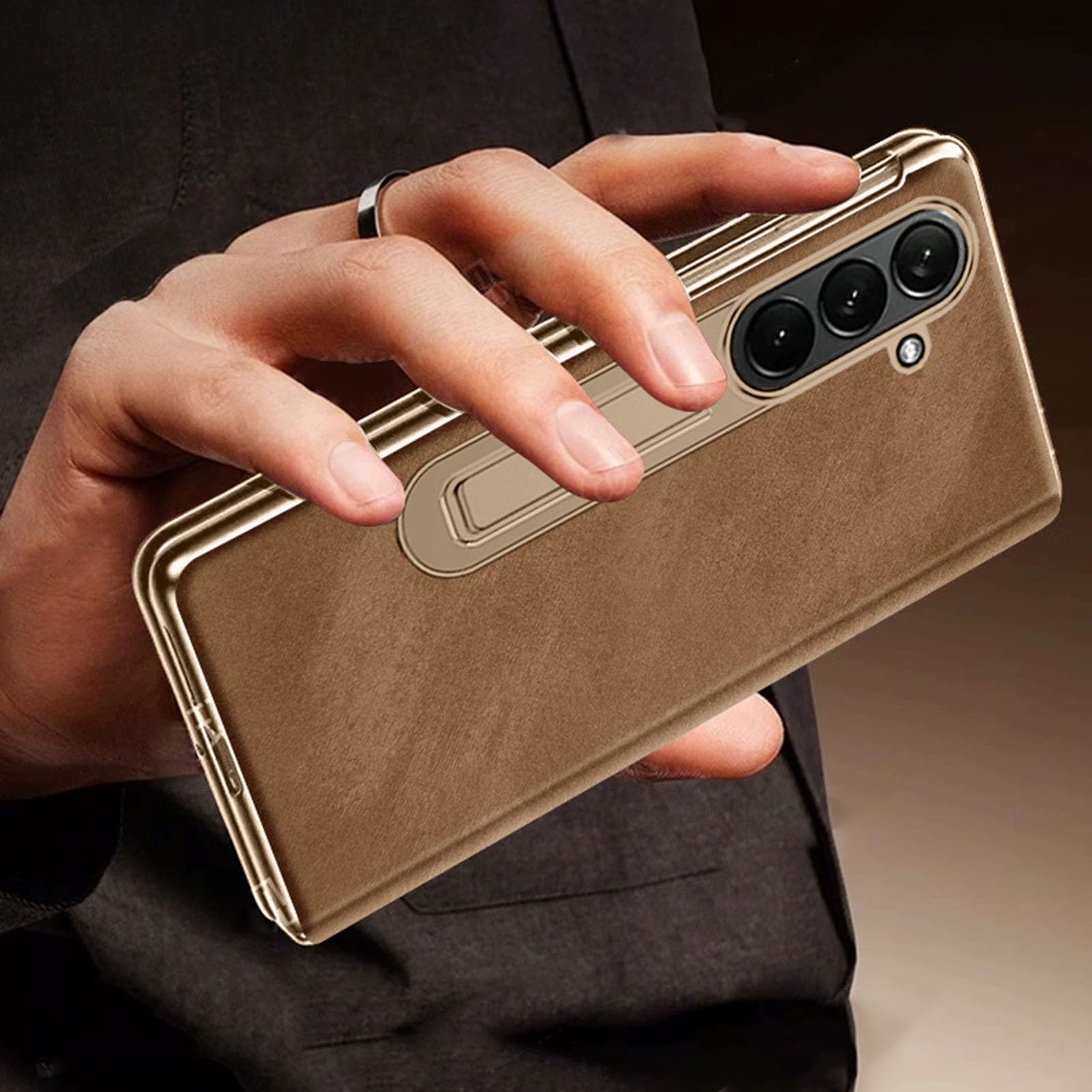 Skórzane etui do Samsung Galaxy Z Fold 7, matowe pełne owinięcie ochrona ekranu galwanizowana pokrywa zawias uchwyt odporny na wstrząsy powłoka, zielony, składany 7