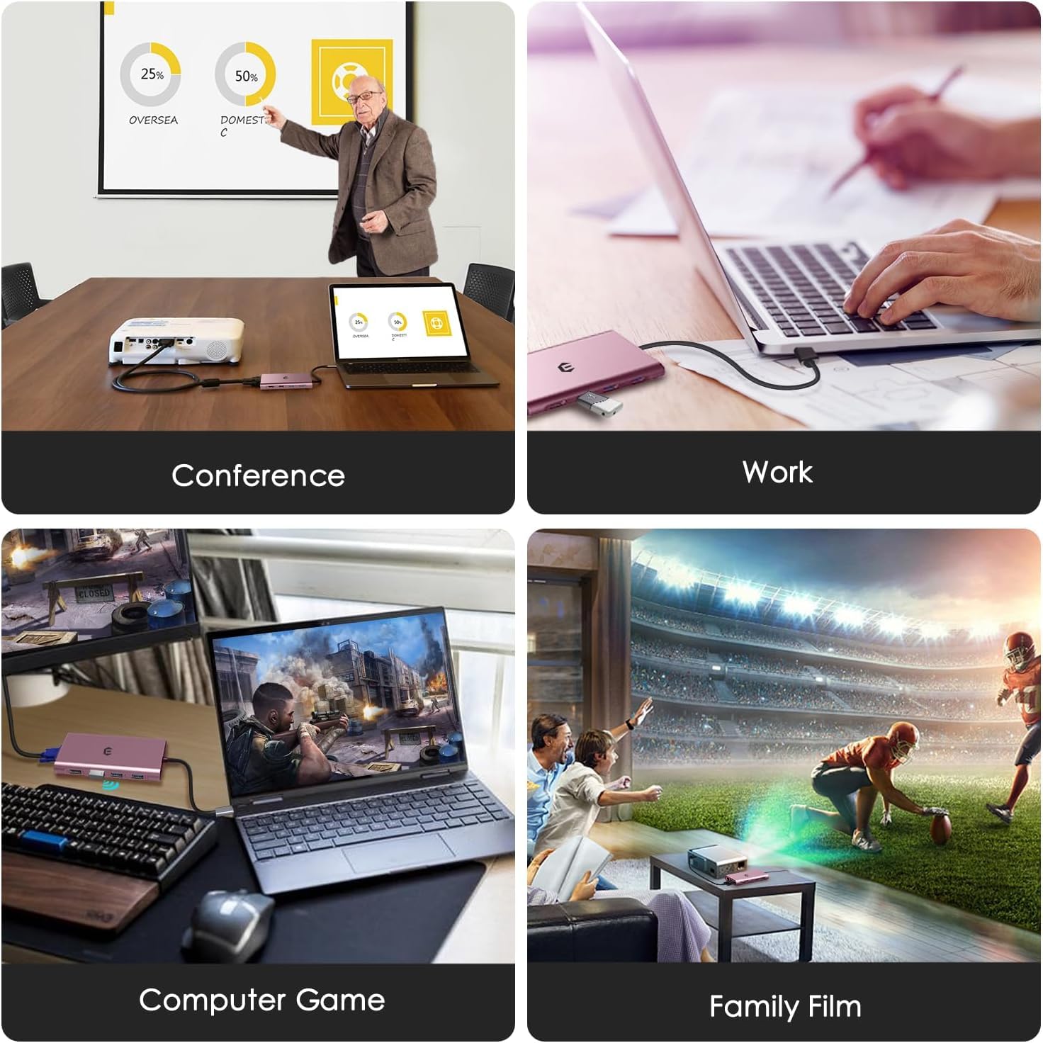 Hub USB C, distributore USB 11 in 1 con 4 K Hdmi, audio da 3,5 mm, VGA, Ethernet, 4 USB A, adattatore USB C per MacBook Pro Surface Pro e dispositivi di tipo C