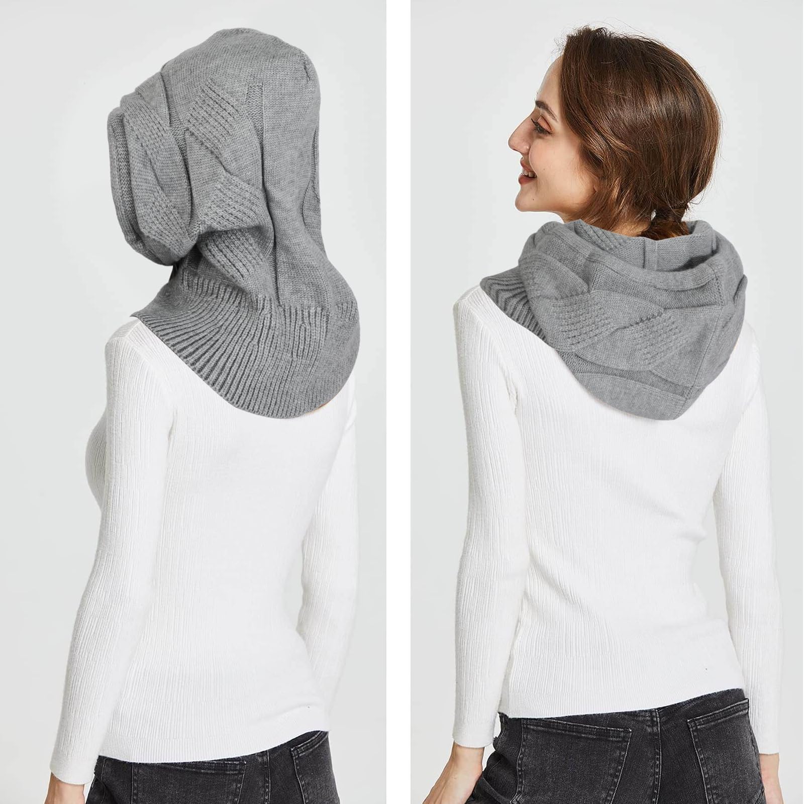 Mujer Invierno Gorro de Punto y Bufanda con Capucha,2 en 1 Térmicos Prueba de Viento Ajustable Pasamontañas,Moda Ocio Pullover Calentador de Cuello para Deportes al Aire Libre Diario Correr