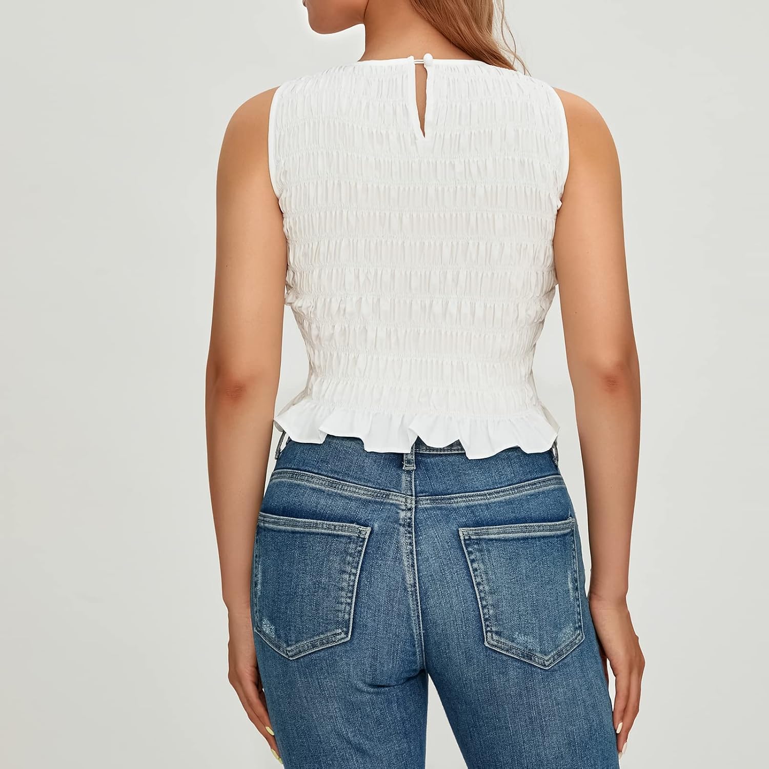 Women Shirred Tank Top Ruffle Sleeveless Tanks Frill Smocked Halter Cami Tops Summer Streetwear - Image 5