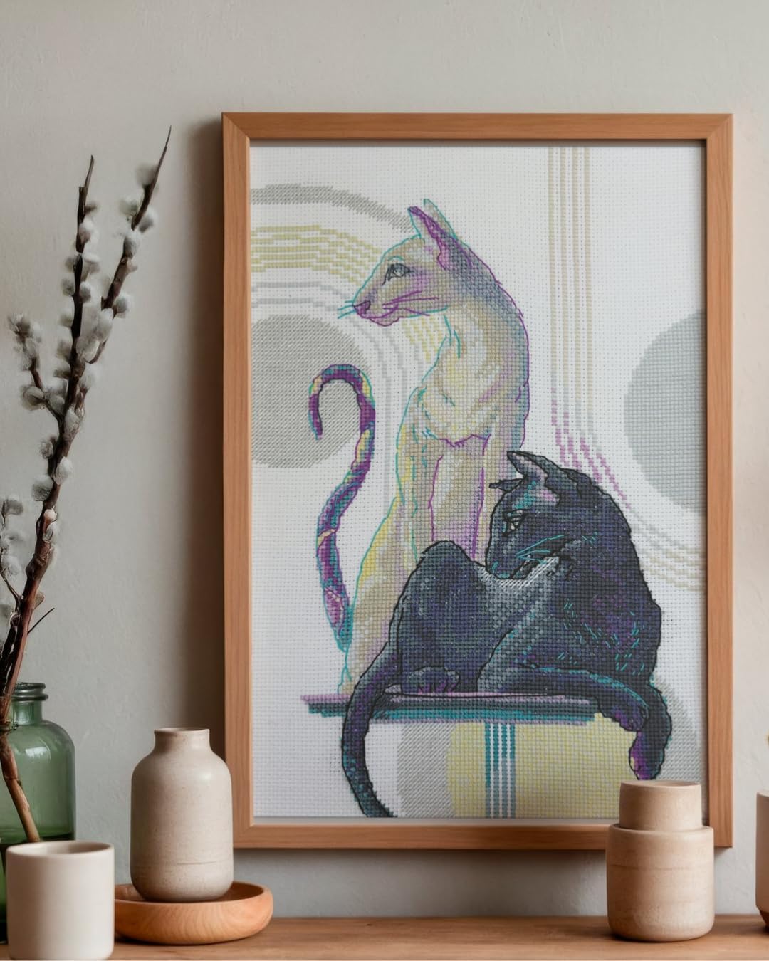 Aine - Mystical Cats A1011, Cat Lovers Cat Cross Stitch Kits 8¼"x11¾, Cross Stitch Kit for Beginners & Advanced, Crossstitching Kits Adult, Counted Stitching Kits, Embroidery Kit