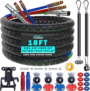 CheeMuii 18FT Semi Truck Air Line Kit with Gladhand Handle Holder and Springs Kit Red & Blue Air Brake Hoses and 7 Way Trailer Cord 3-in-1 Air Lines Set for Semi Truck Trailer Tractor
