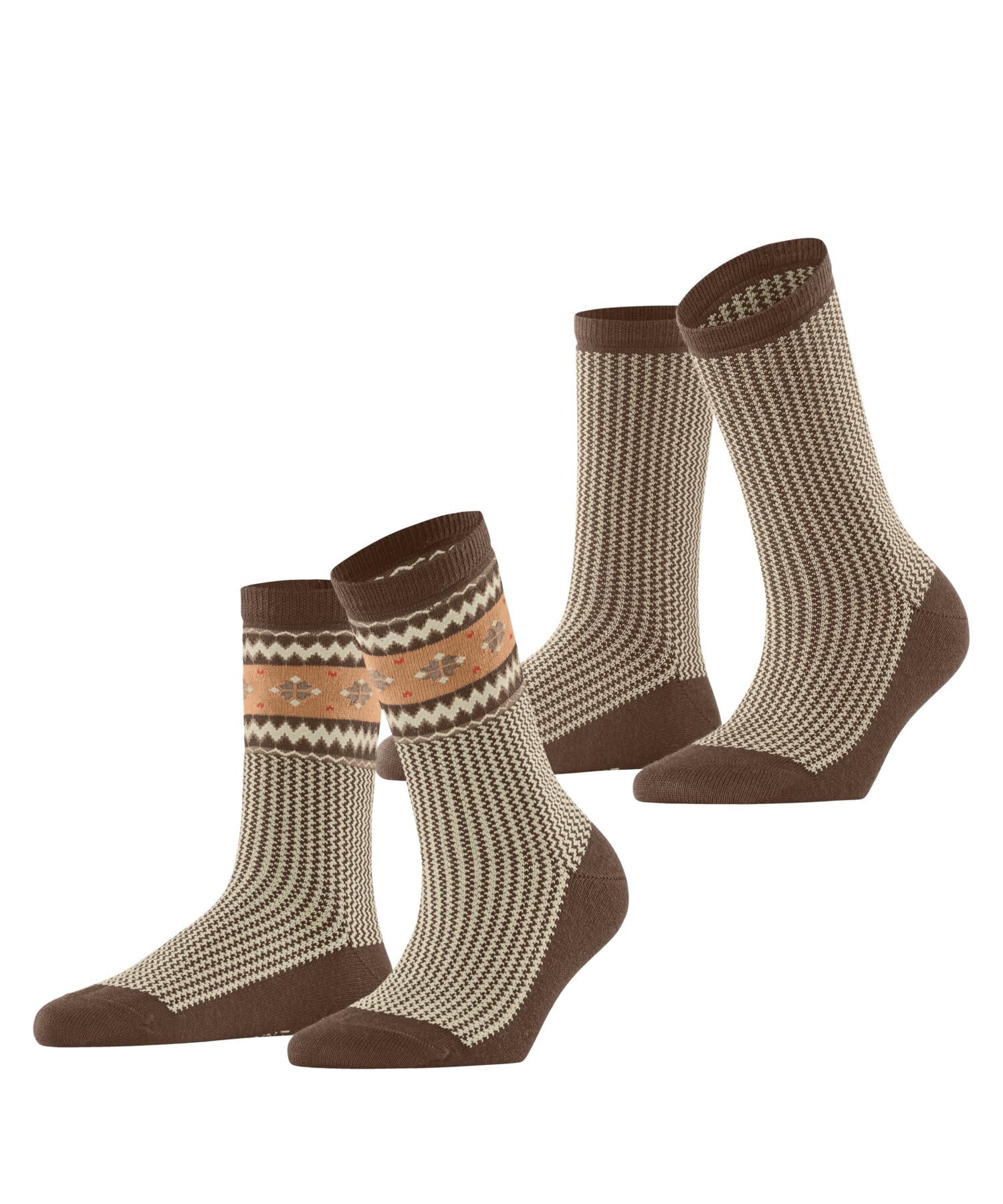 Esprit Women's Brown Rosewood 5225 Scandi Multipack W So Cotton Wool Patterned 2 Pairs Socks, 2.5-5