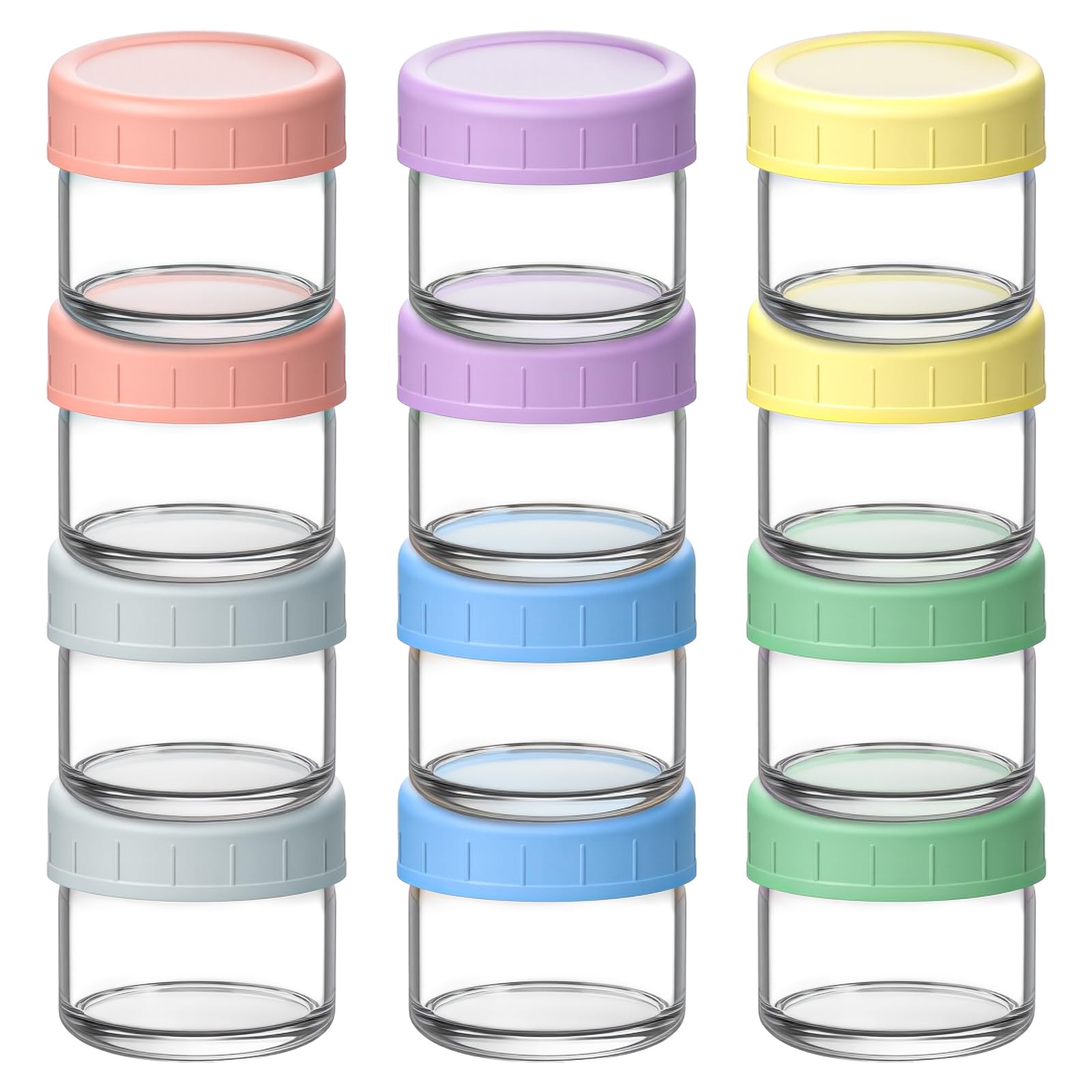 Aolso Babynahrungs-Aufbewahrungsbehälter, 12-Pack Babybrei Einfrieren Behälter Glas, Beikost Einfrieren Behälter, Babynahrung aufbewahrung, mit luftdichten Deckeln, perfekt für Säuglings(60ml)