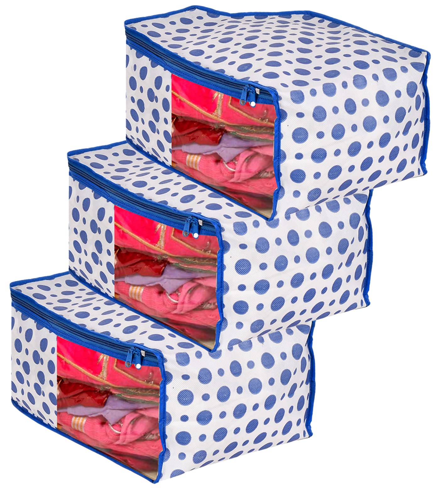 Kuber Industries Dot Printed Foldable, Lightweight Non-Woven Blouse Cover/Organizer With Tranasparent Window- Pack of 3 (Blue)-46KM0305 (B09MLJZZR2) Amazon Price History, Amazon Price Tracker