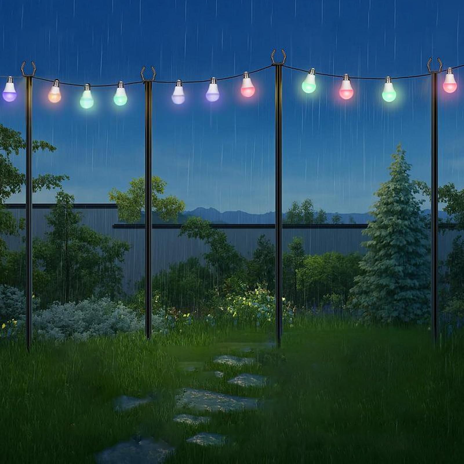 Generisch Pali luminosi per catene luminose esterne, robusto asta portante per catene luminose, robuste aste di supporto per illuminazione esterna: prato, terrazza, balcone, vialetto,