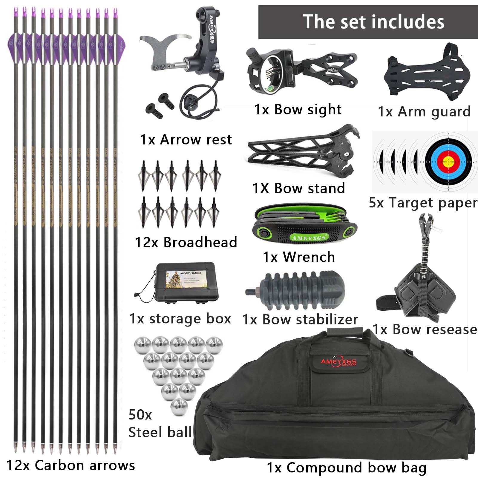 Set arco compound 30-70 libbre Palla d'acciaio e freccia Archi da caccia a doppio uso per tiro con l'arco Pesca con l'arco Let-off: 80% 420 FPS