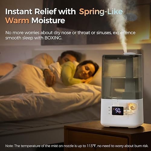 Miniatura 2 de BOXING Humidificadores de niebla cálida y fría de 6 L para dormitorio, humidificador de aire para habitación grande con control remoto, modo