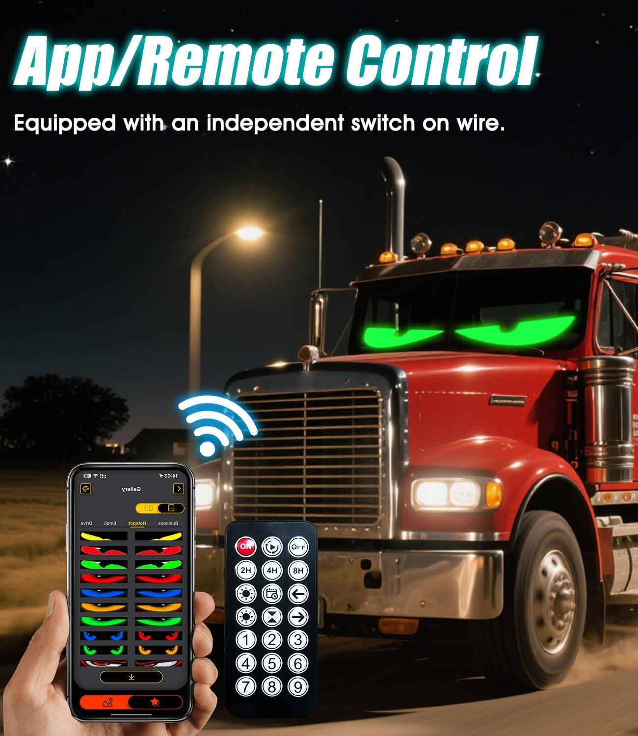 LED Devil Eyes for Truck Windshield, Extra-Large 52.3"x7.5" 1Pcs Eye Animated Light with DIY Text Flexible Soft Screen, Trucks Charger, Remote & APP Control