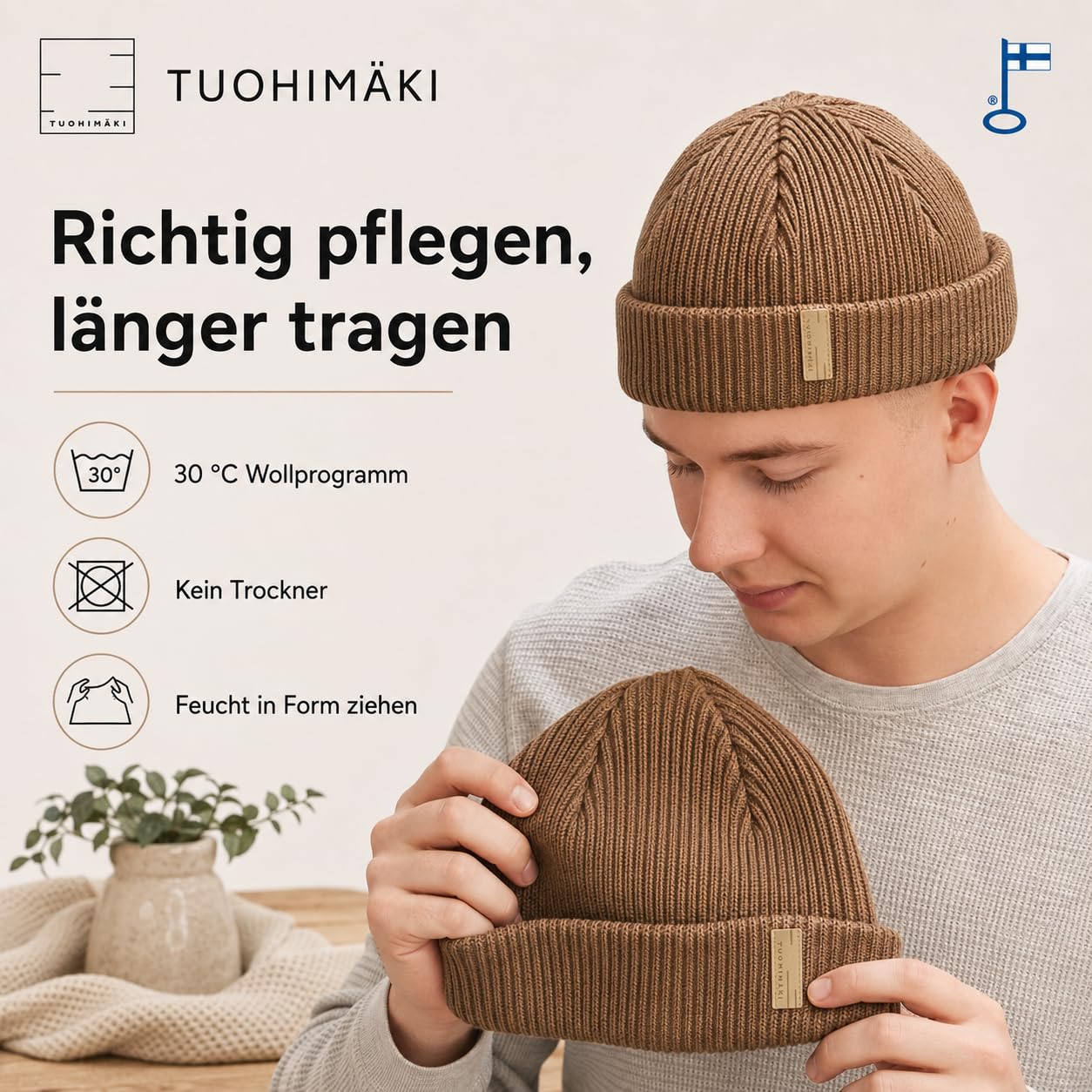 TYYRPUURI Gorro de merino para hombre y mujer, moca, Talla única